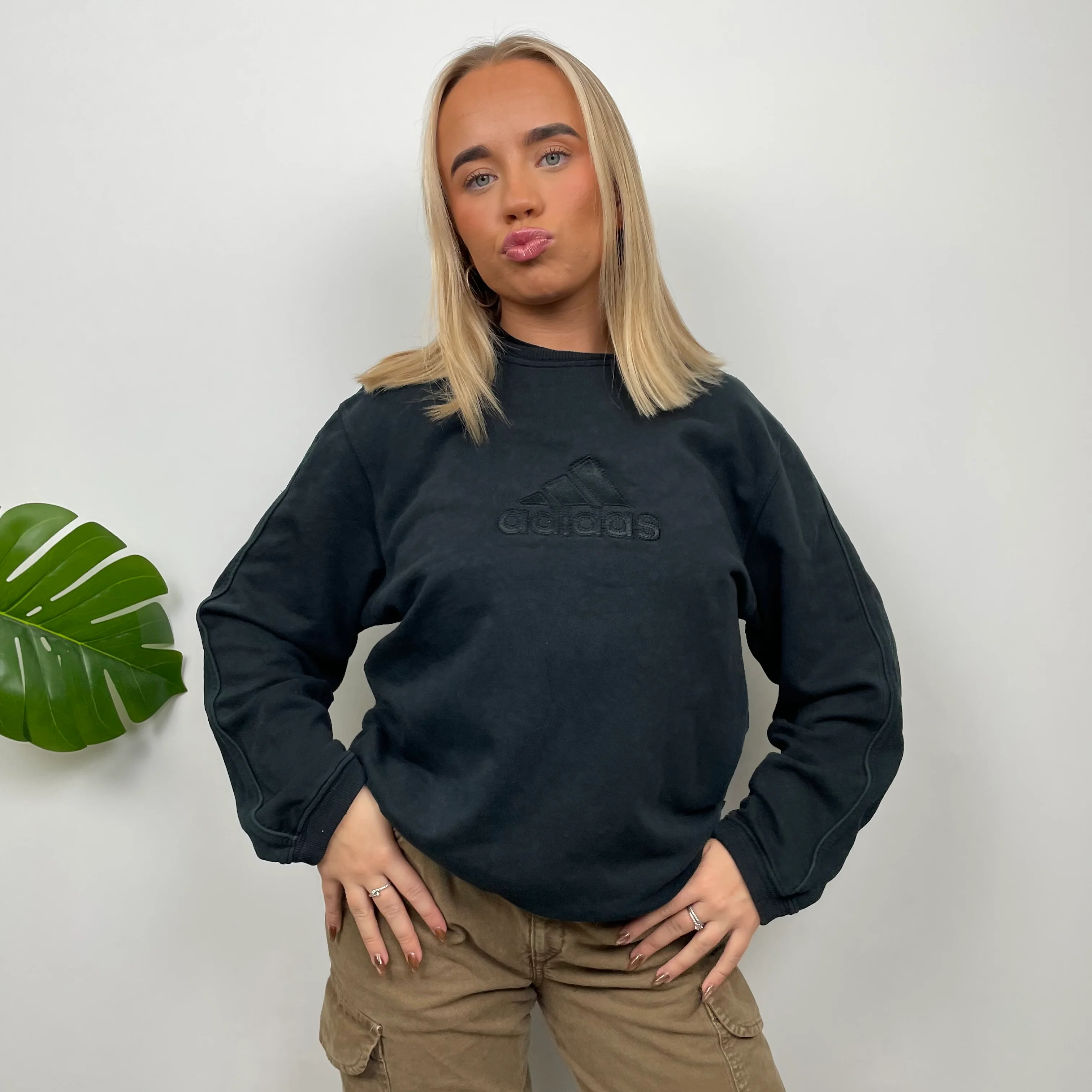 Adidas Black Embroidered Spell Out Sweatshirt (M) - Image 4