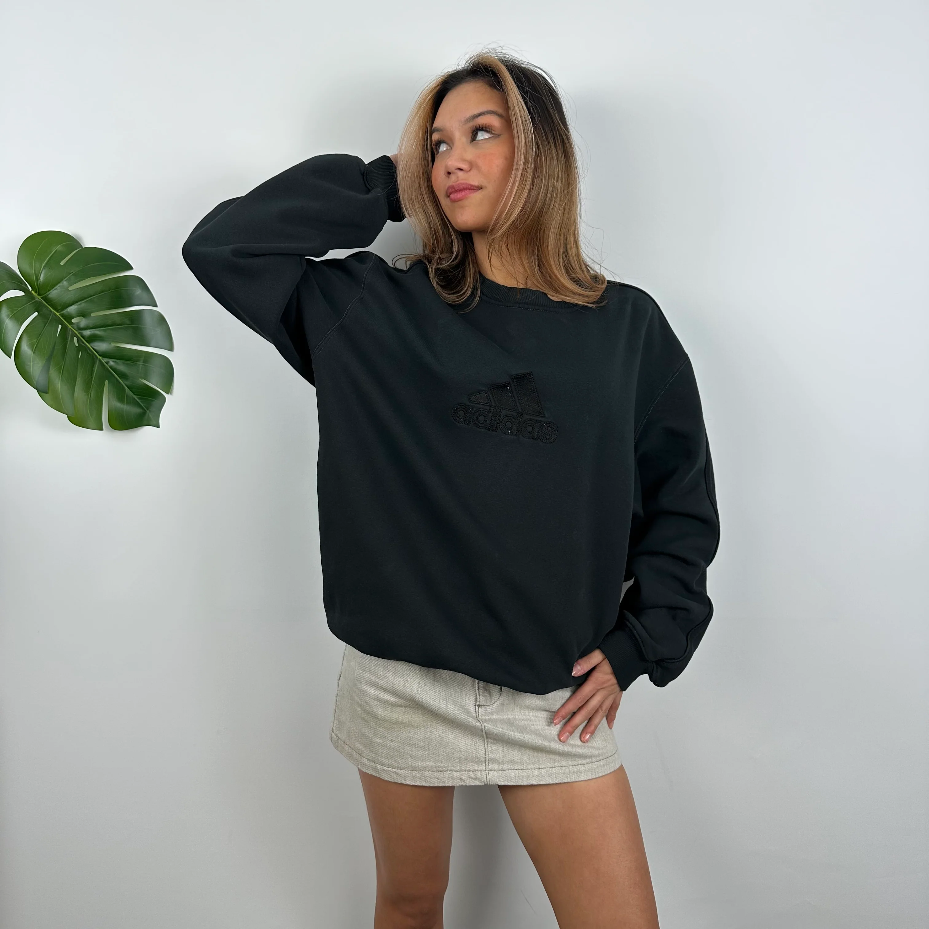 Adidas Black Embroidered Spell Out Sweatshirt (M) - Image 4