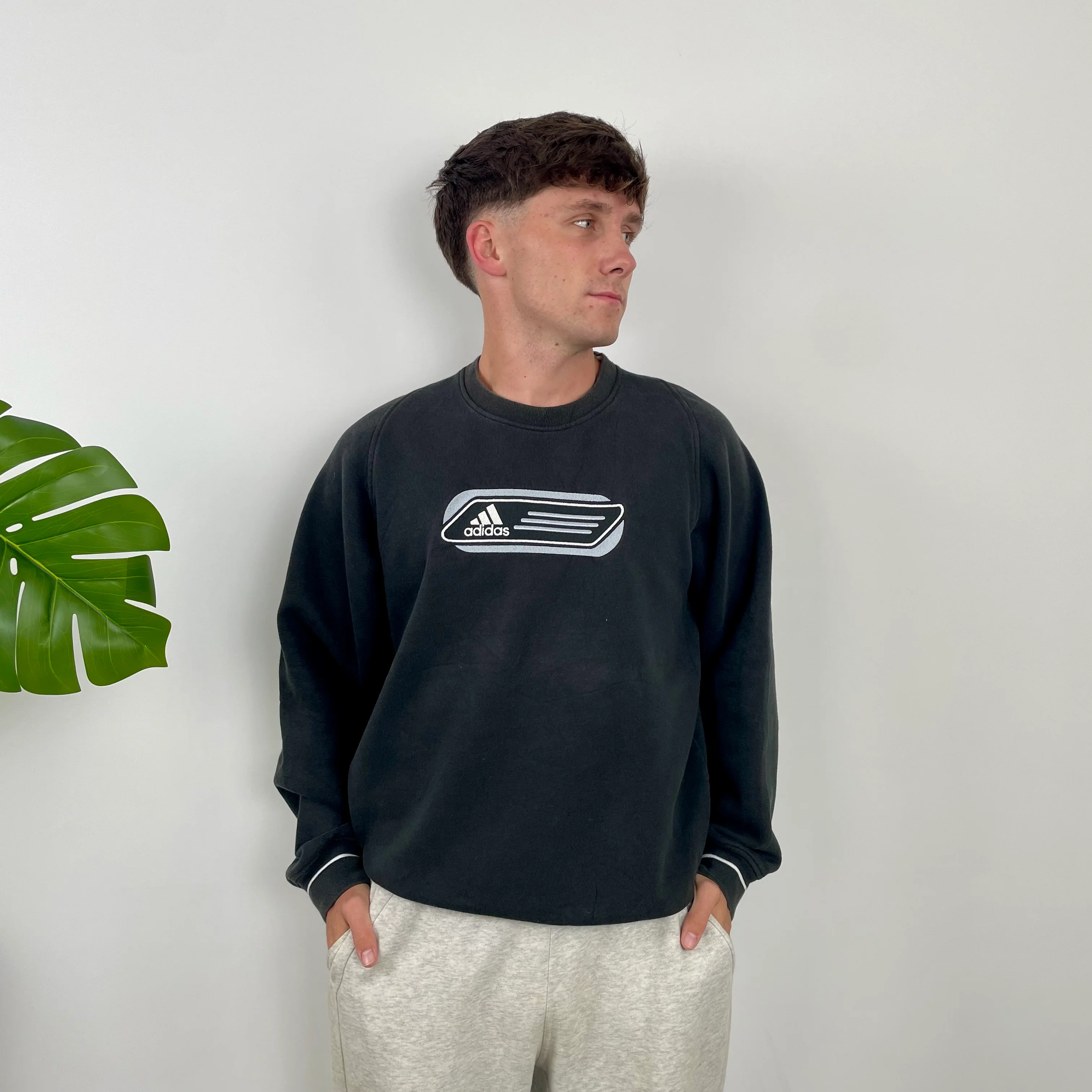 Adidas Black Embroidered Spell Out Sweatshirt (M) - Image 3