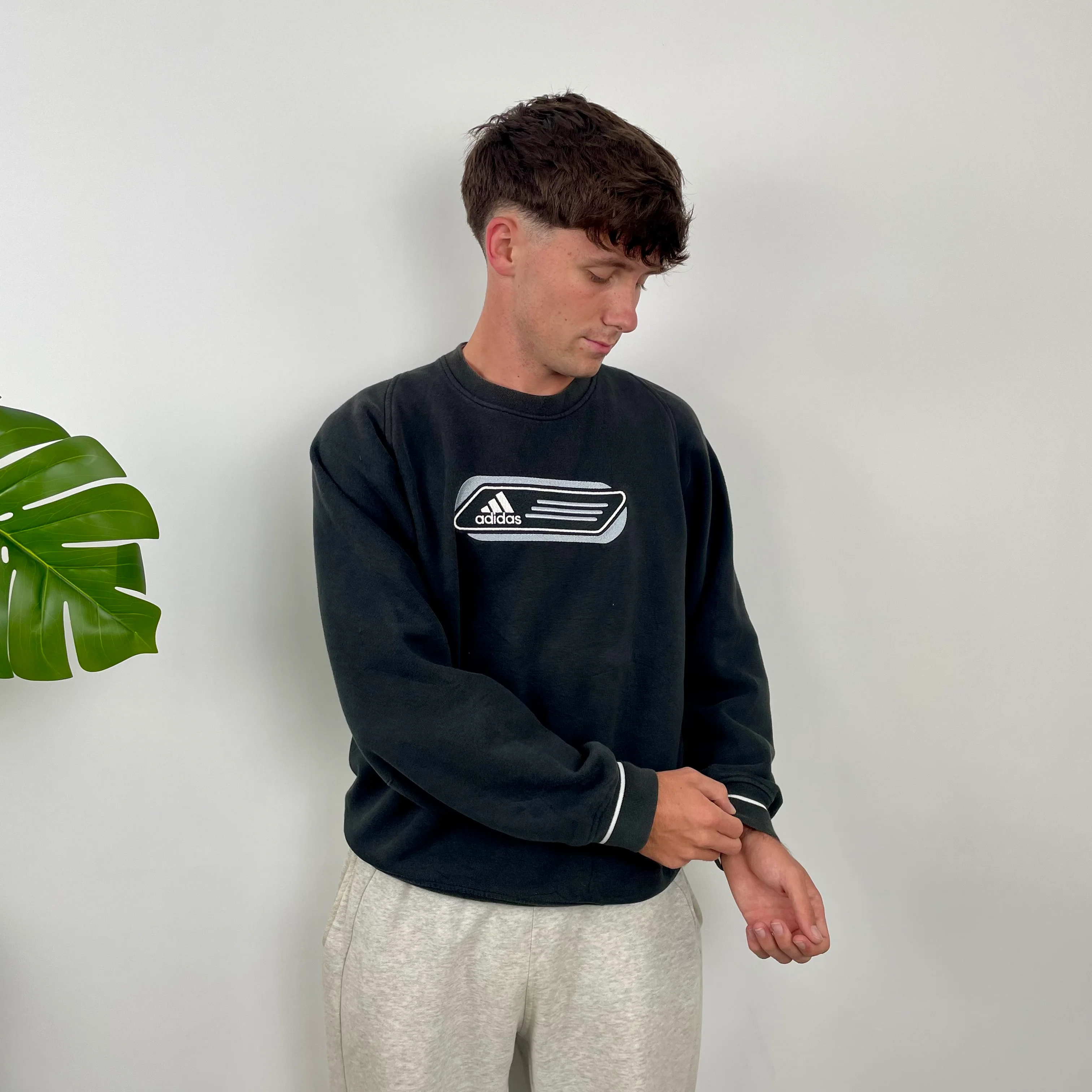Adidas Black Embroidered Spell Out Sweatshirt (M) - Image 4