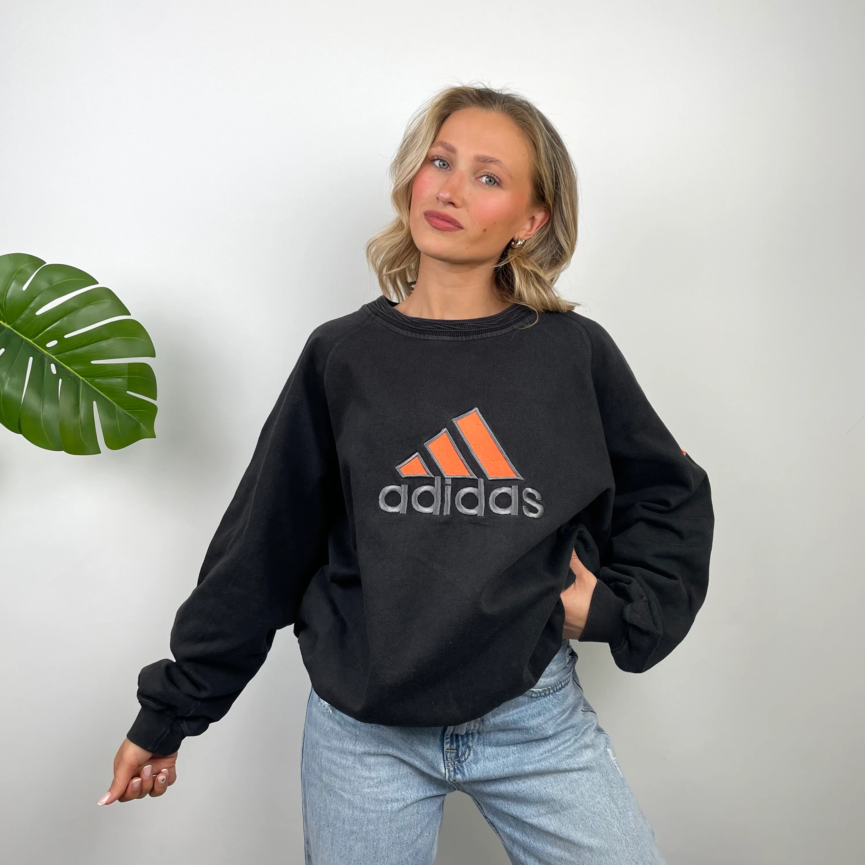 Adidas Black Embroidered Spell Out Sweatshirt (M)