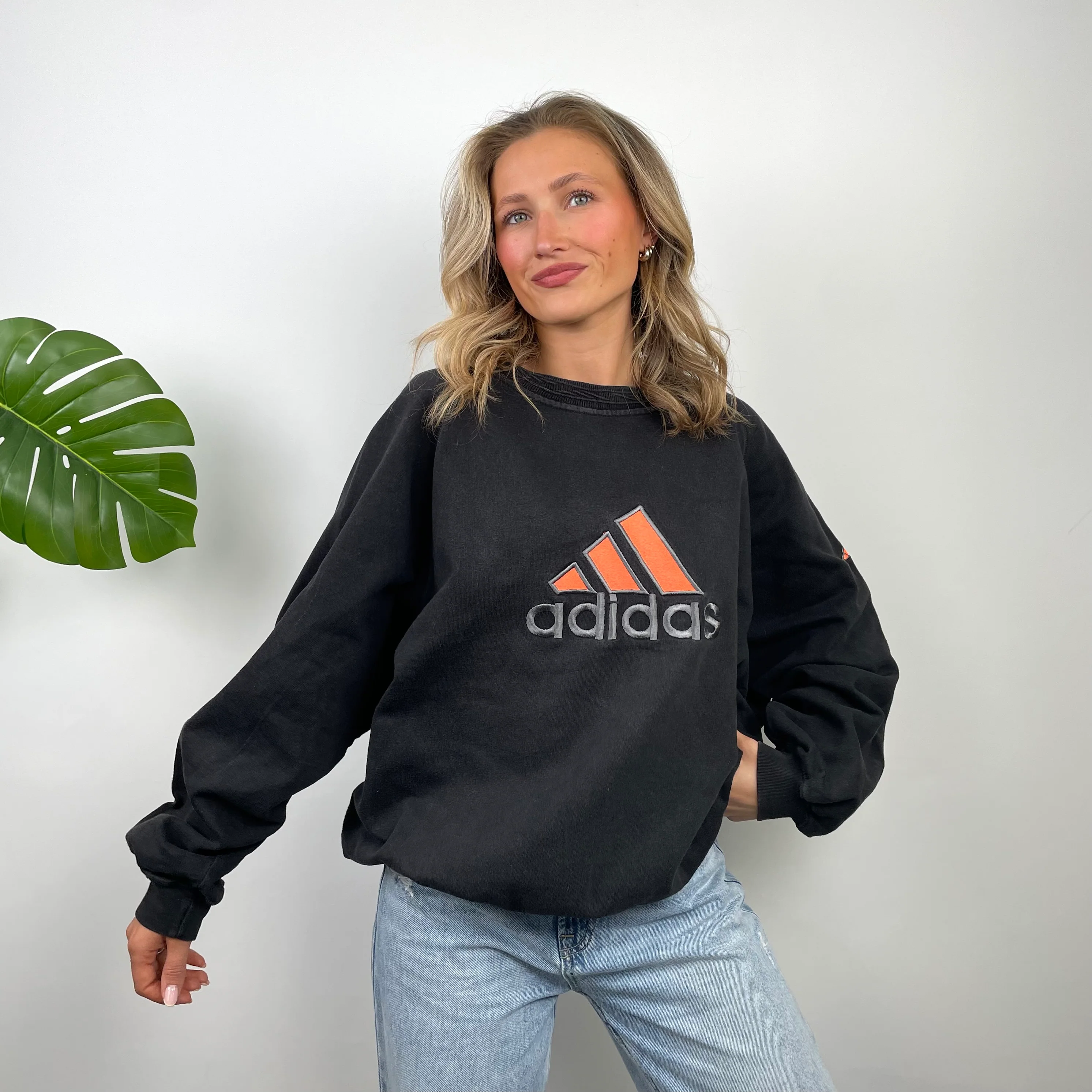 Adidas Black Embroidered Spell Out Sweatshirt (M) - Image 2
