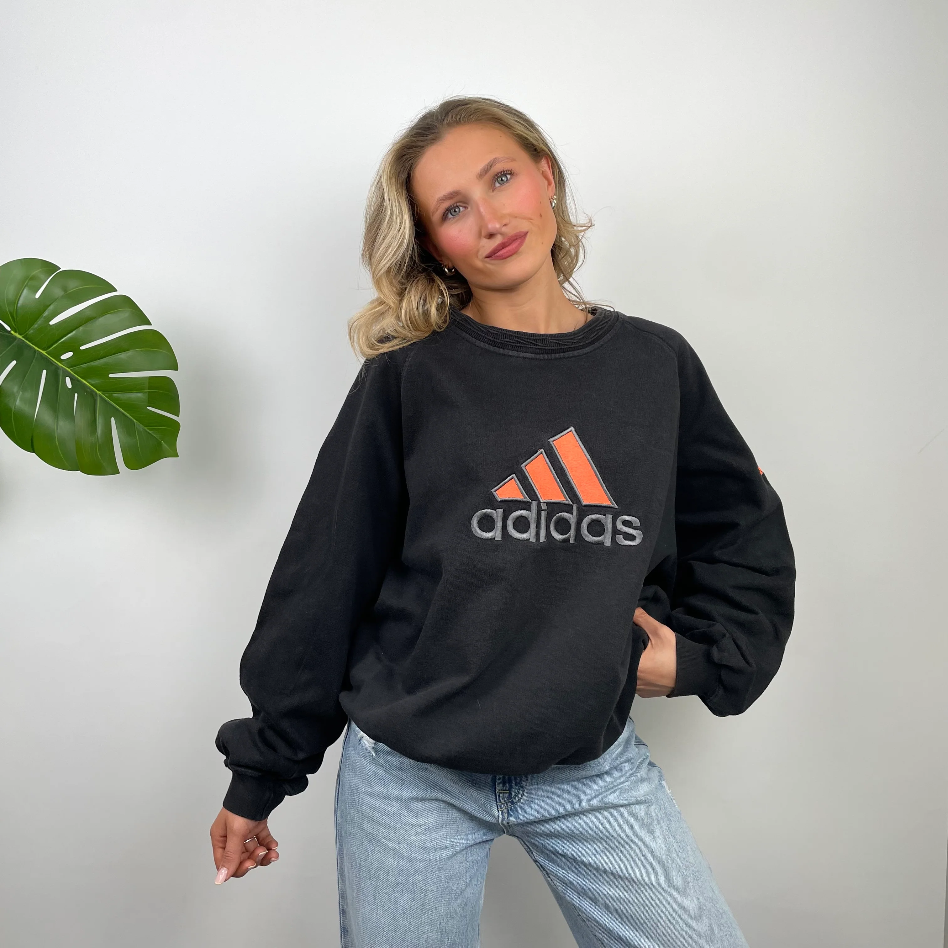 Adidas Black Embroidered Spell Out Sweatshirt (M) - Image 5