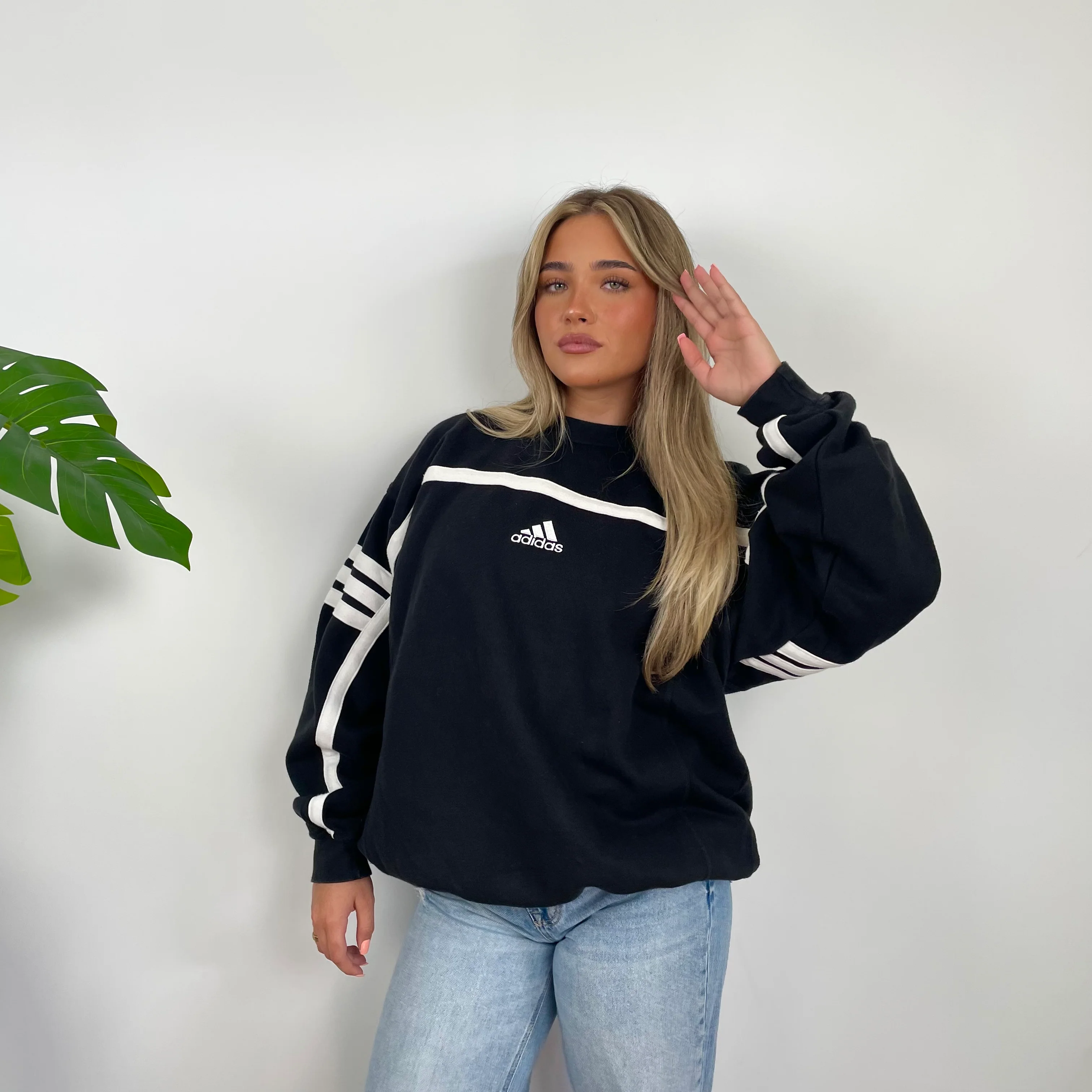 Adidas Black Embroidered Spell Out Sweatshirt (L) - Image 3
