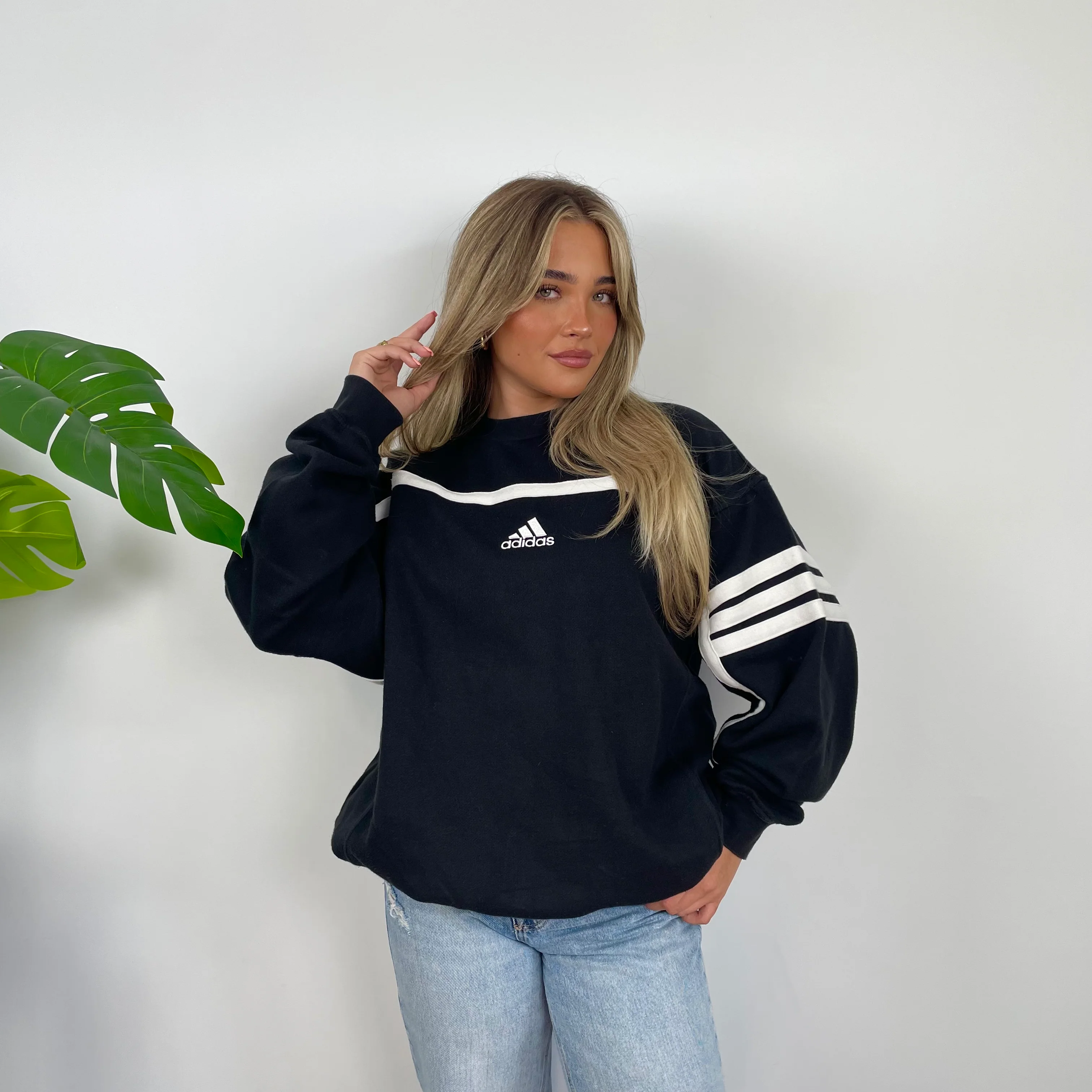 Adidas Black Embroidered Spell Out Sweatshirt (L) - Image 4