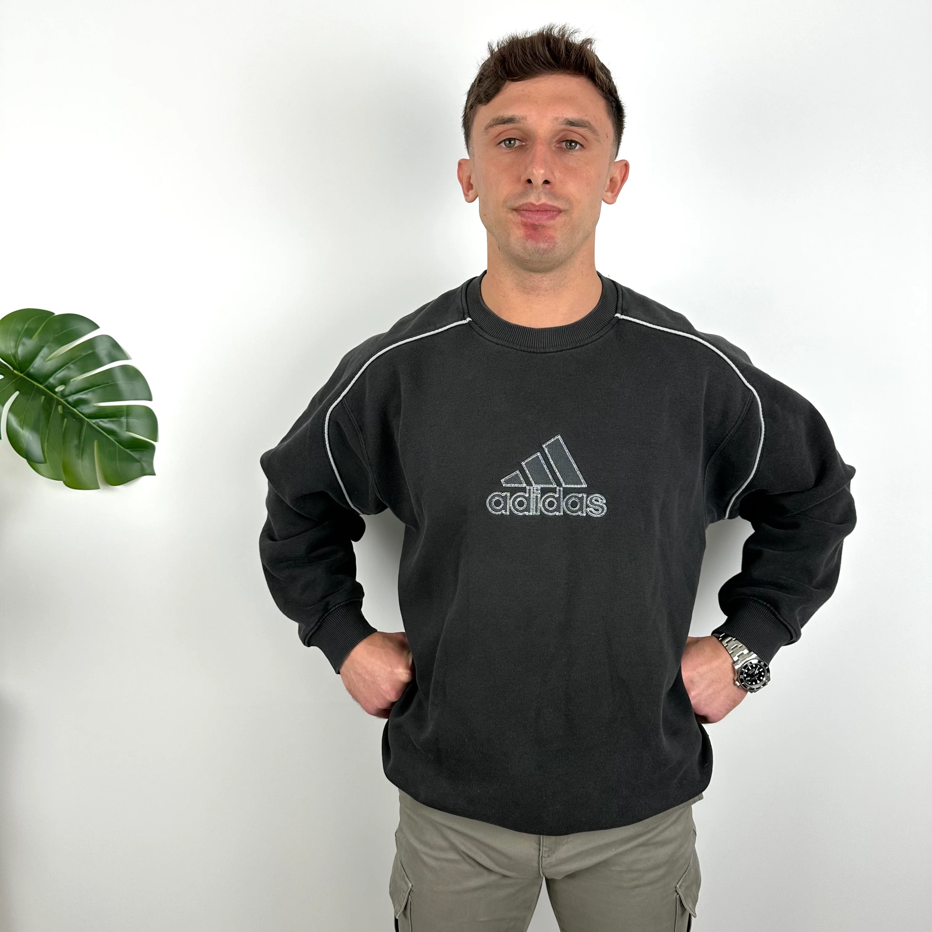 Adidas Black Embroidered Spell Out Sweatshirt (M) - Image 3