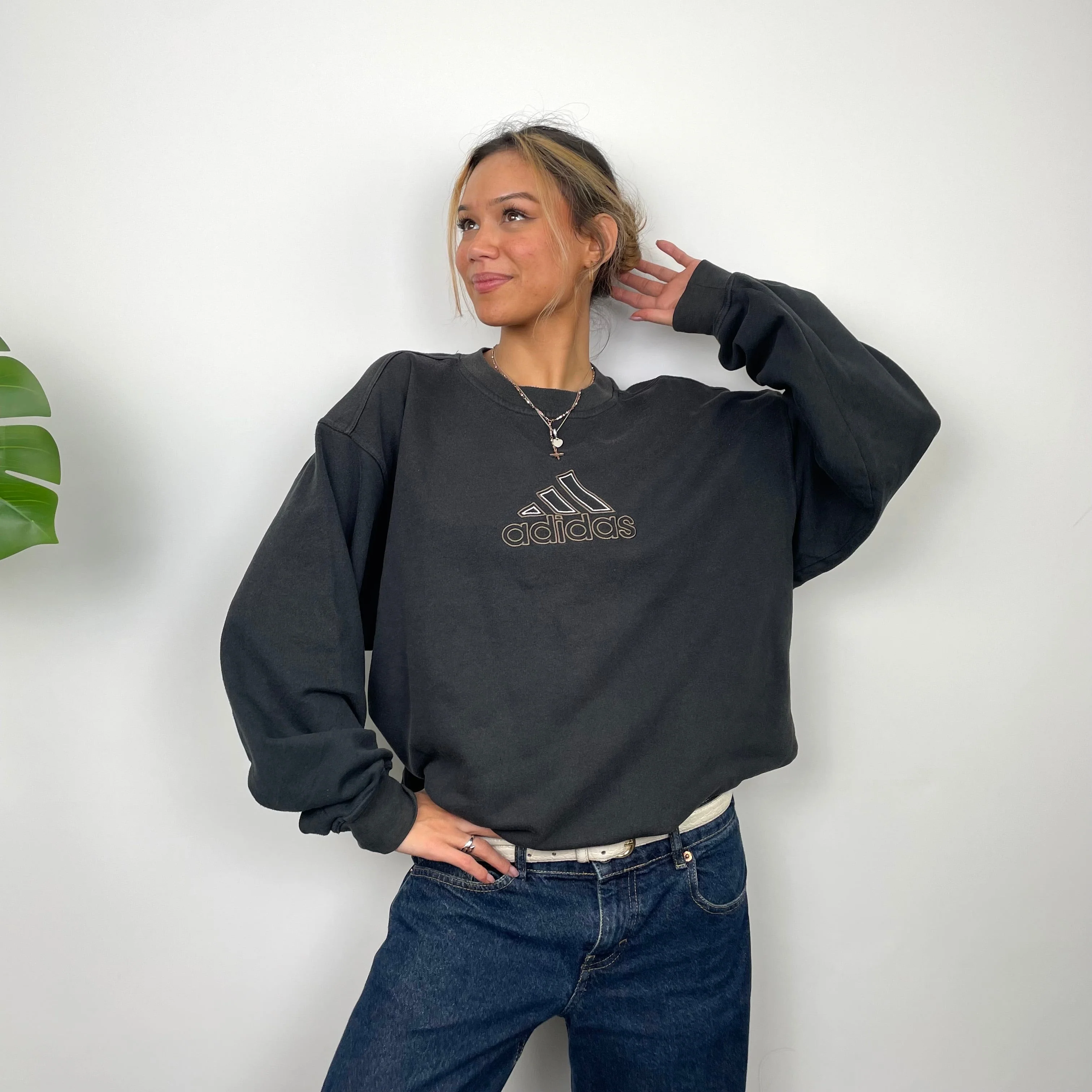 Adidas Black Embroidered Spell Out Sweatshirt (M)