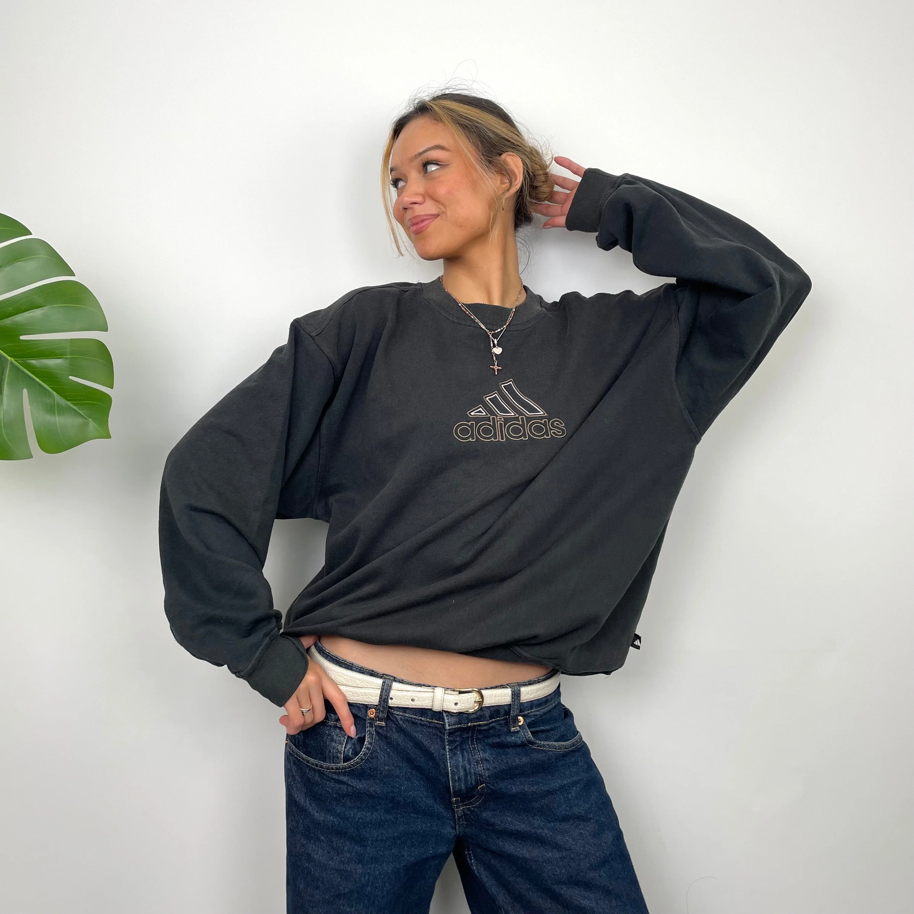 Adidas Black Embroidered Spell Out Sweatshirt (M) - Image 4