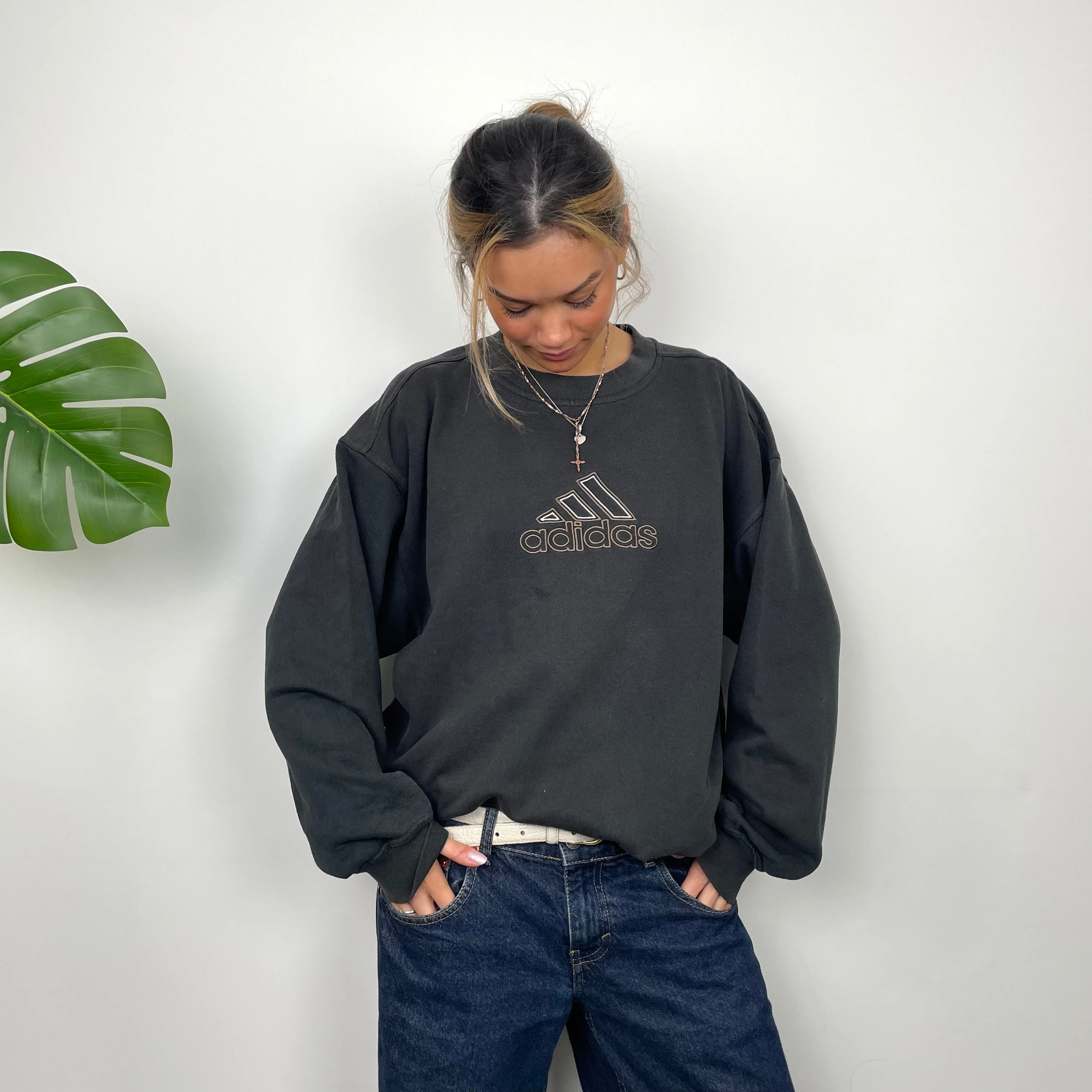 Adidas Black Embroidered Spell Out Sweatshirt (M) - Image 6