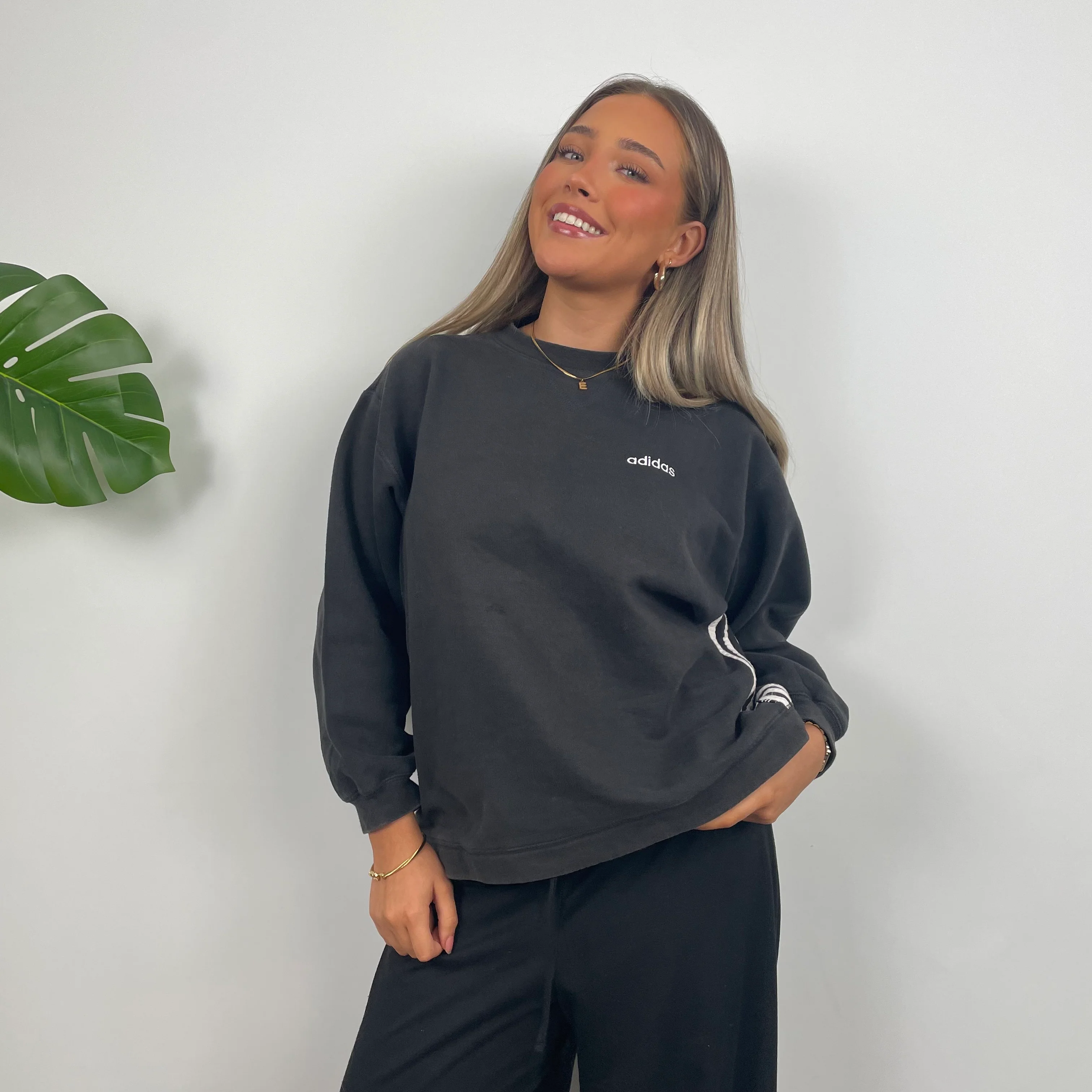 Adidas Black Embroidered Spell Out Sweatshirt (S) - Image 3