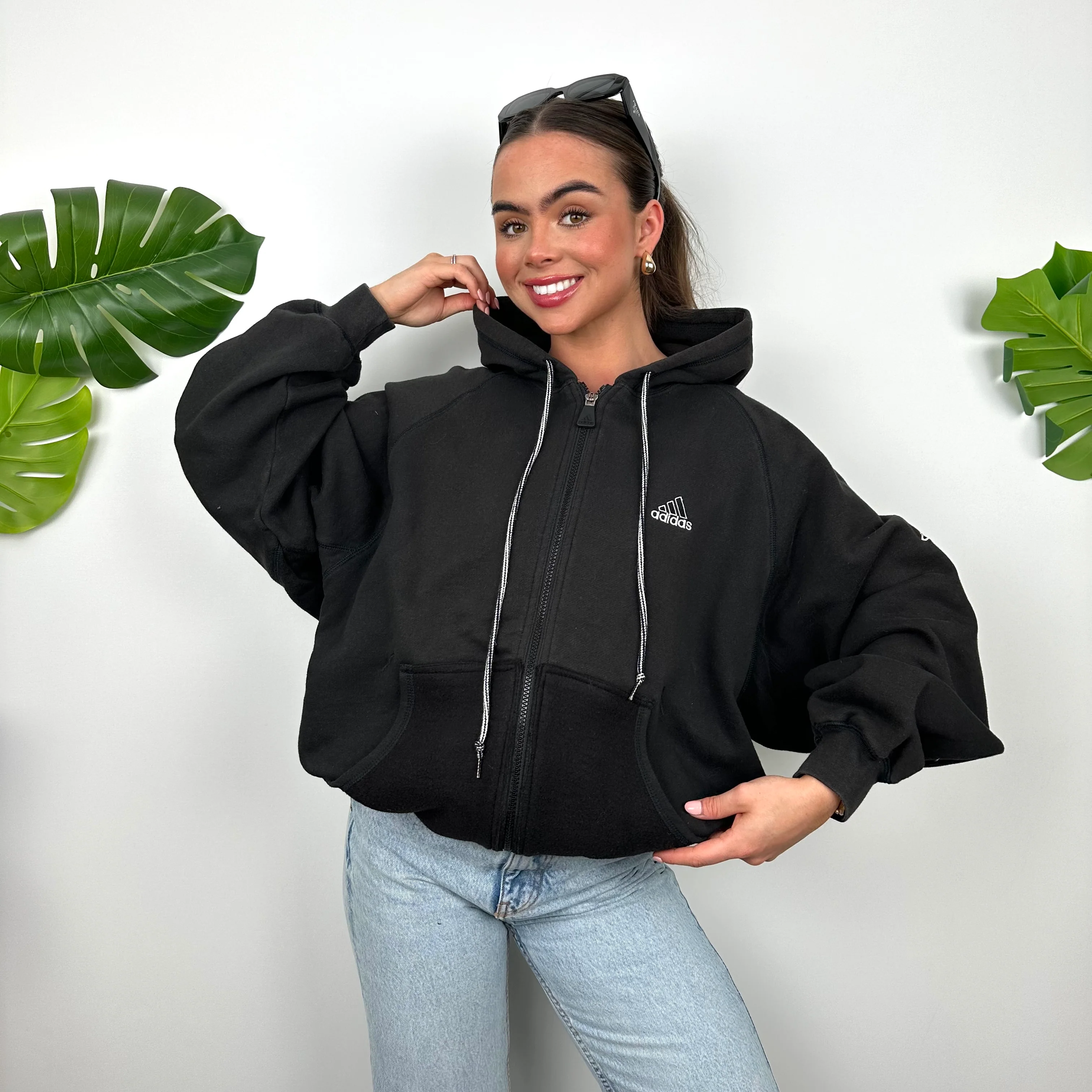 Adidas Black Embroidered Spell Out Zip Up Hoodie Jacket (M) - Image 5