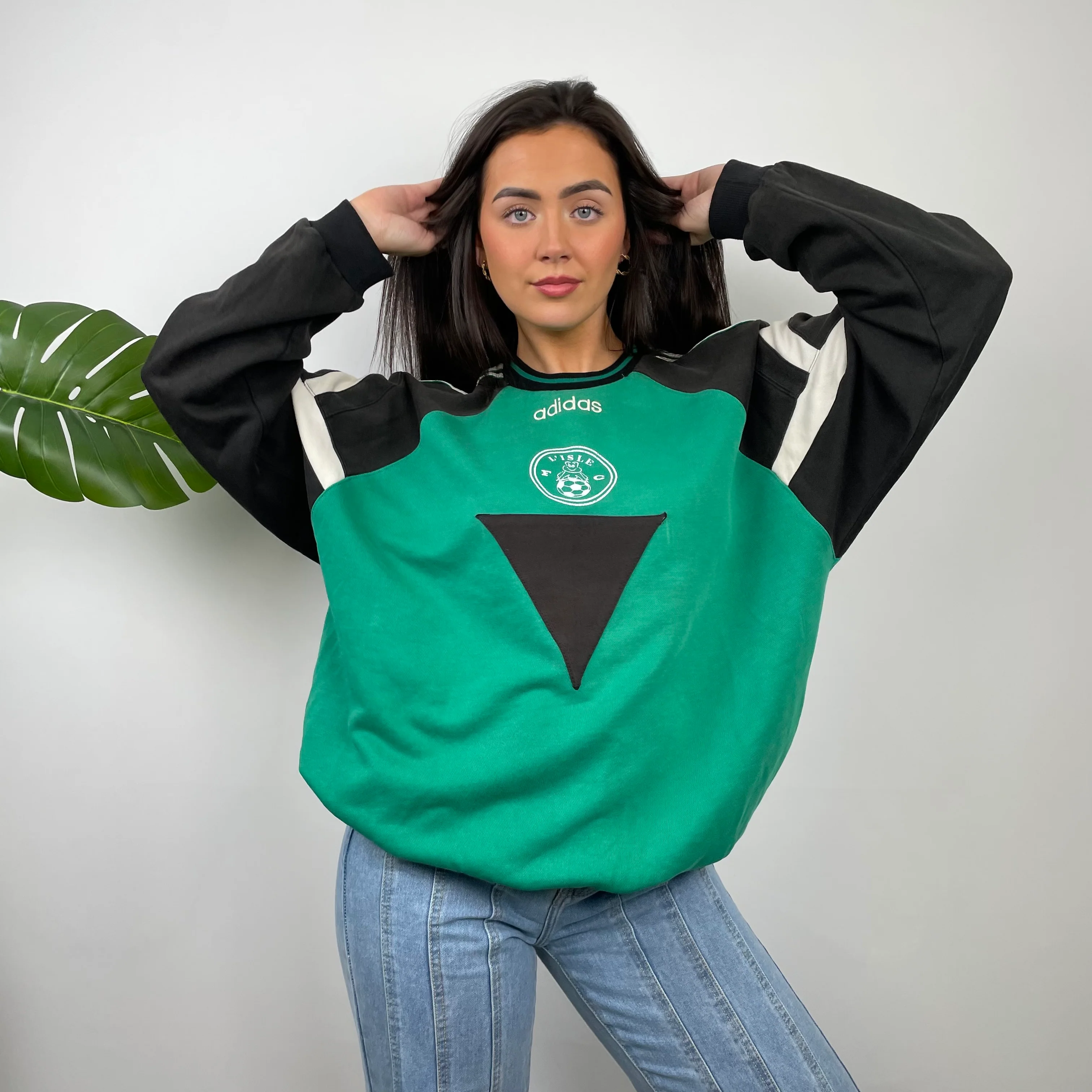 Adidas Black & Green Embroidered Spell Out Colour Block Sweatshirt (XL) - Image 4