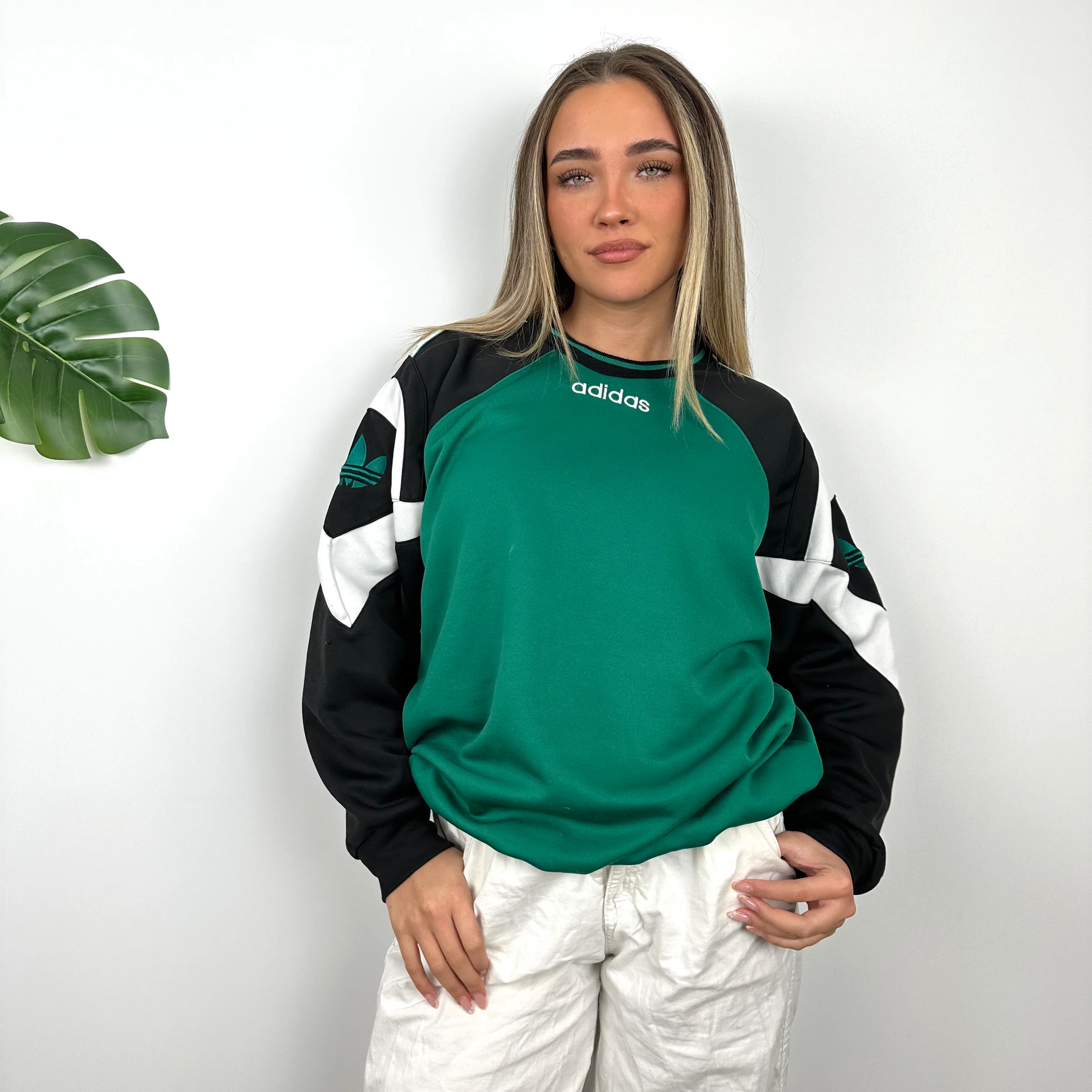 Adidas Black & Green Embroidered Spell Out Colour Block Sweatshirt (M) - Image 2