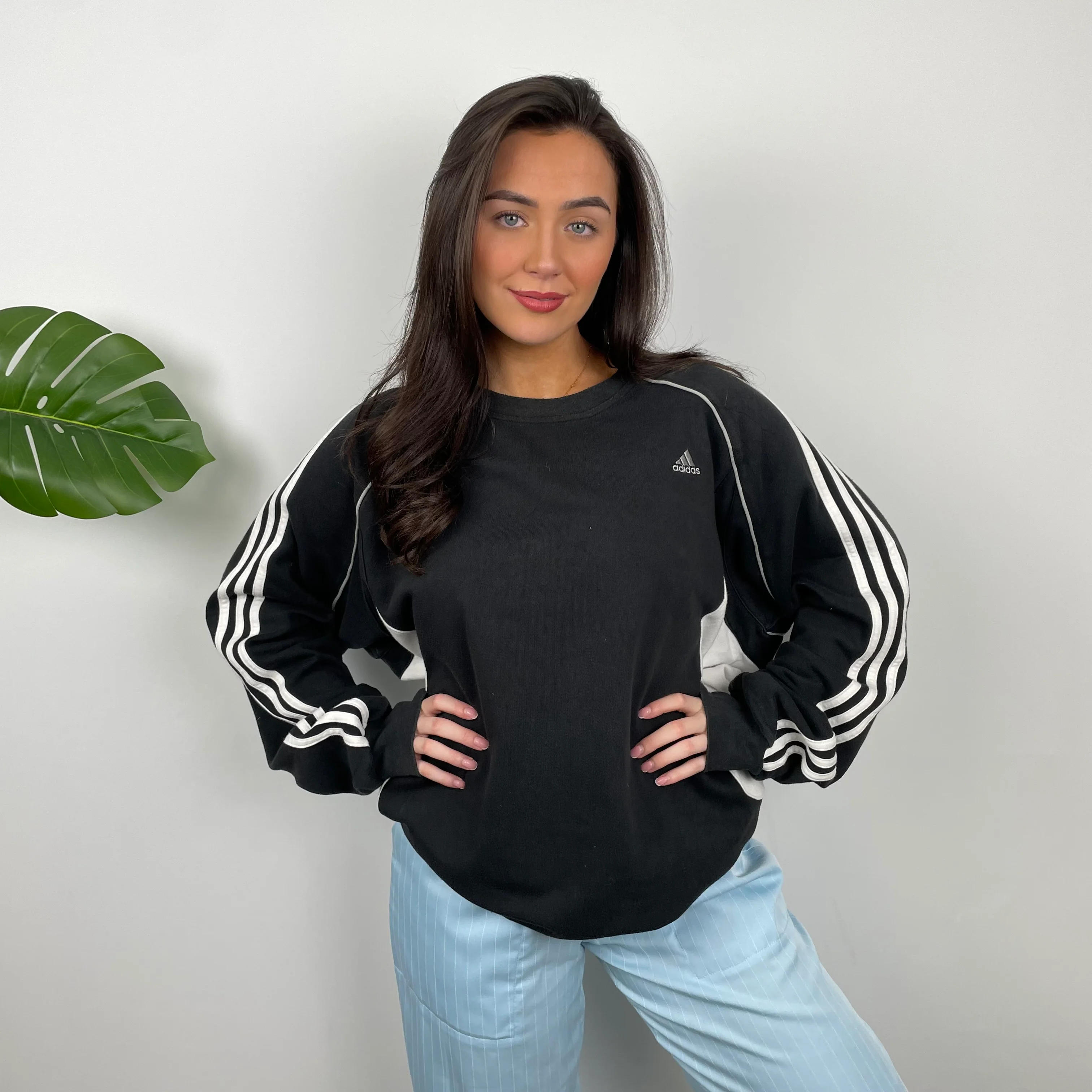 Adidas Black & White Embroidered Spell Out Sweatshirt (L)
