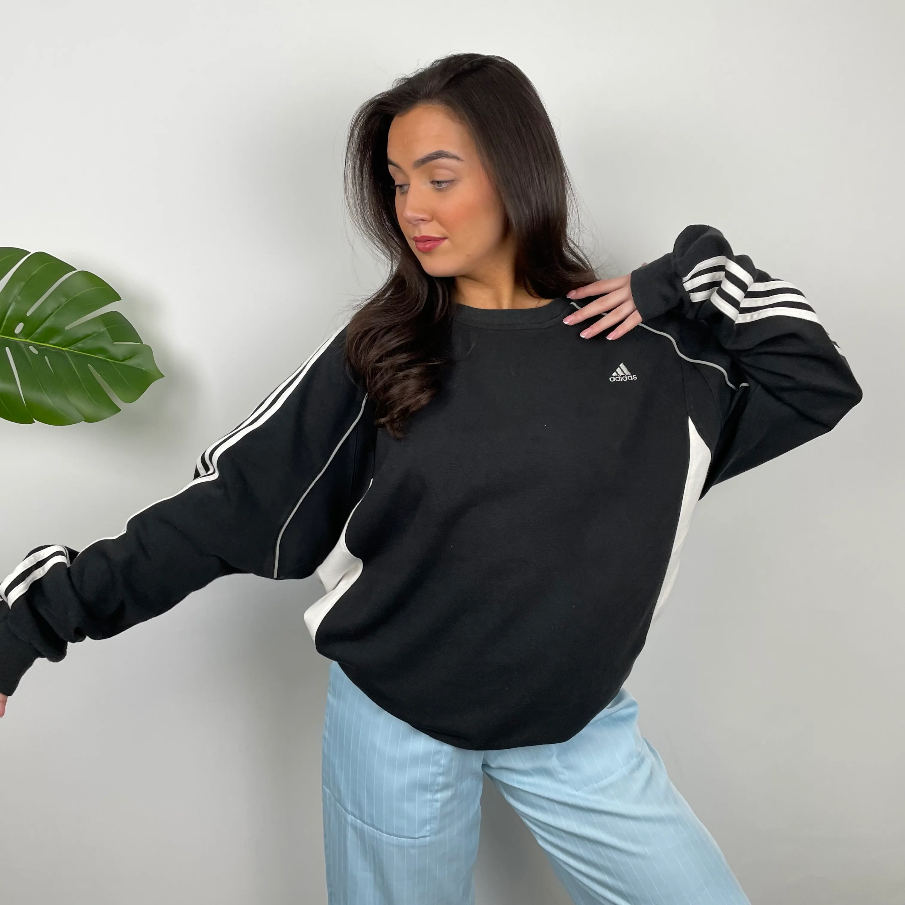 Adidas Black & White Embroidered Spell Out Sweatshirt (L) - Image 6