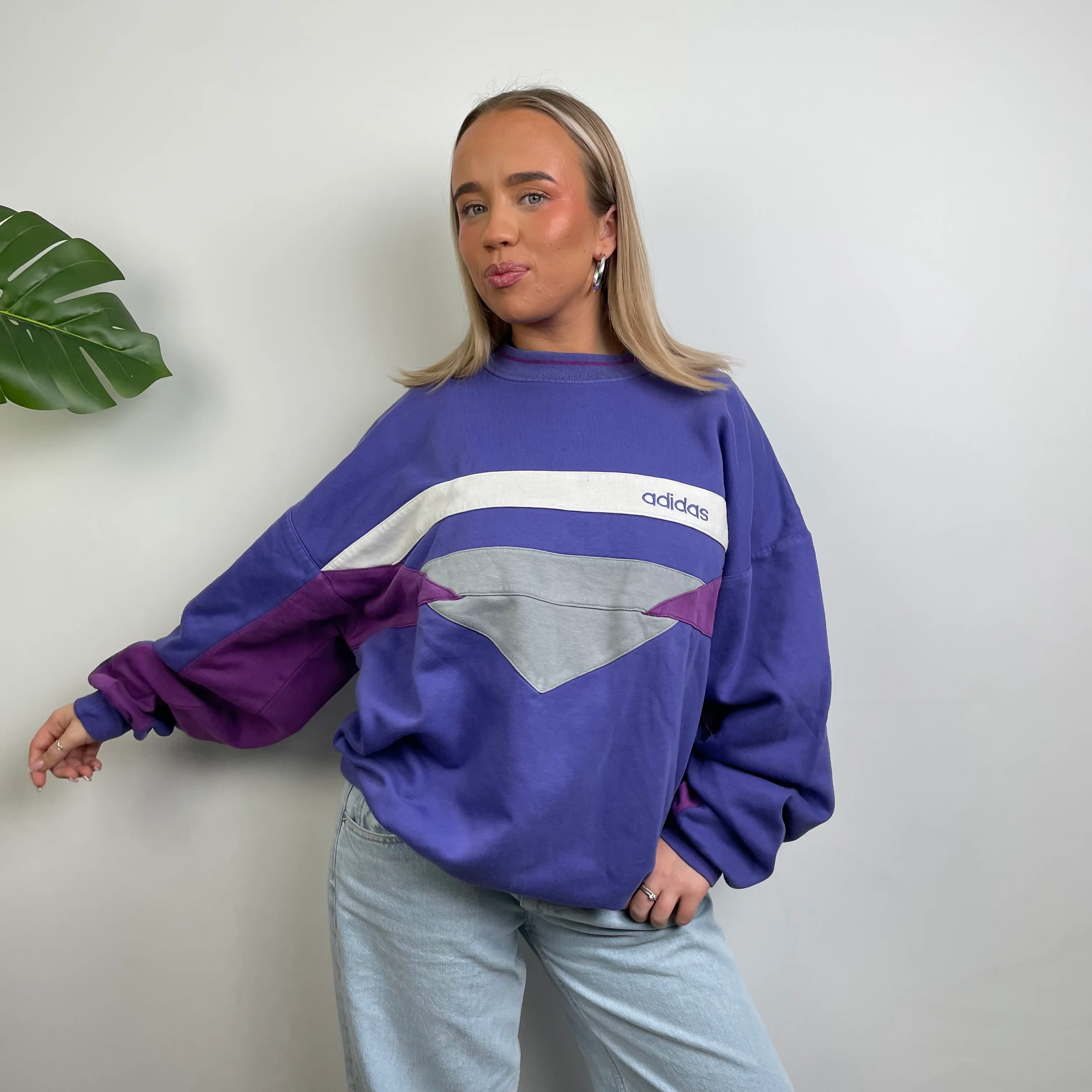 Adidas Blue Colour Block Embroidered Spell Out Sweatshirt (L) - Image 9