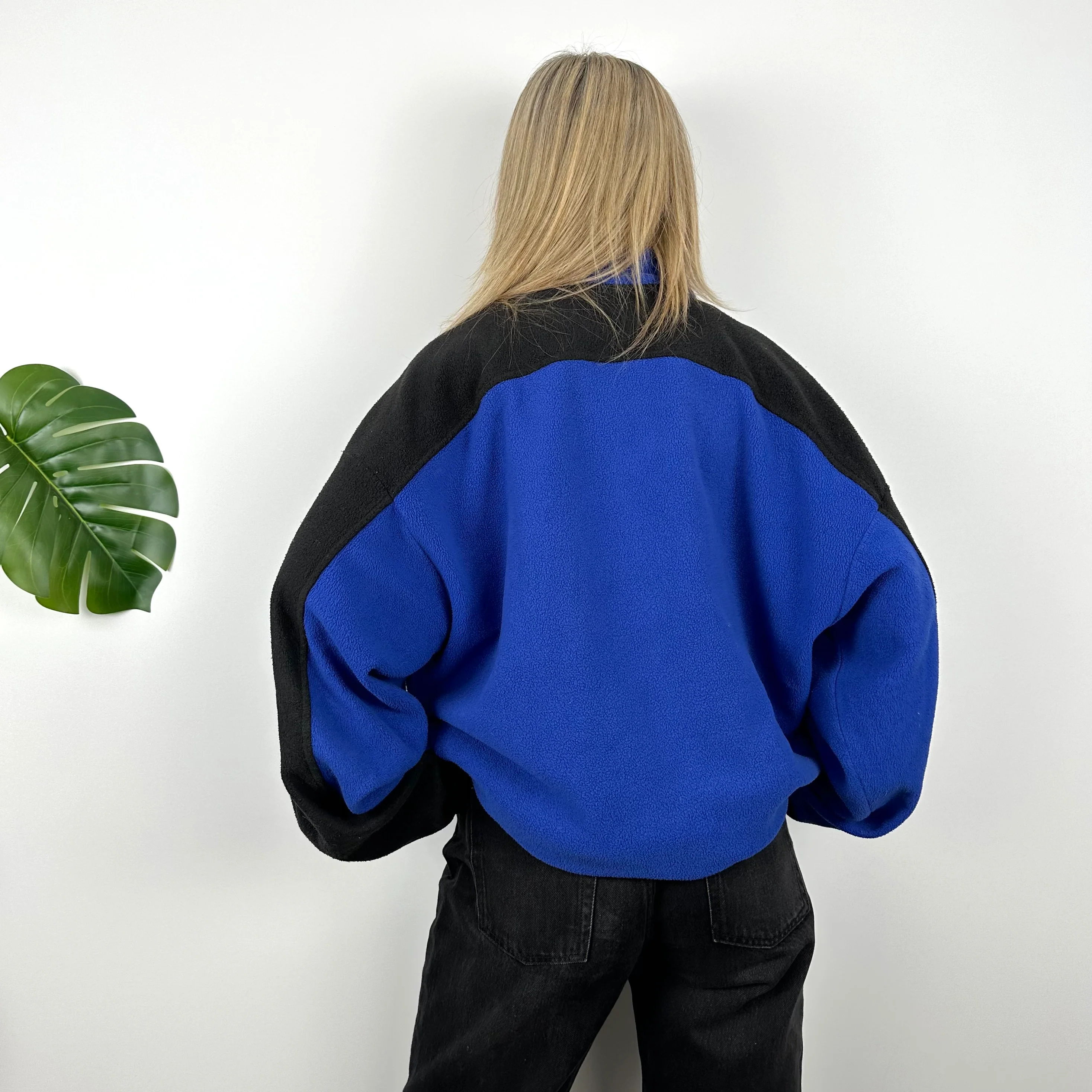 Adidas Blue Colour Block Embroidered Spell Out Teddy Bear Fleece Quarter Zip Sweatshirt (L) - Image 4