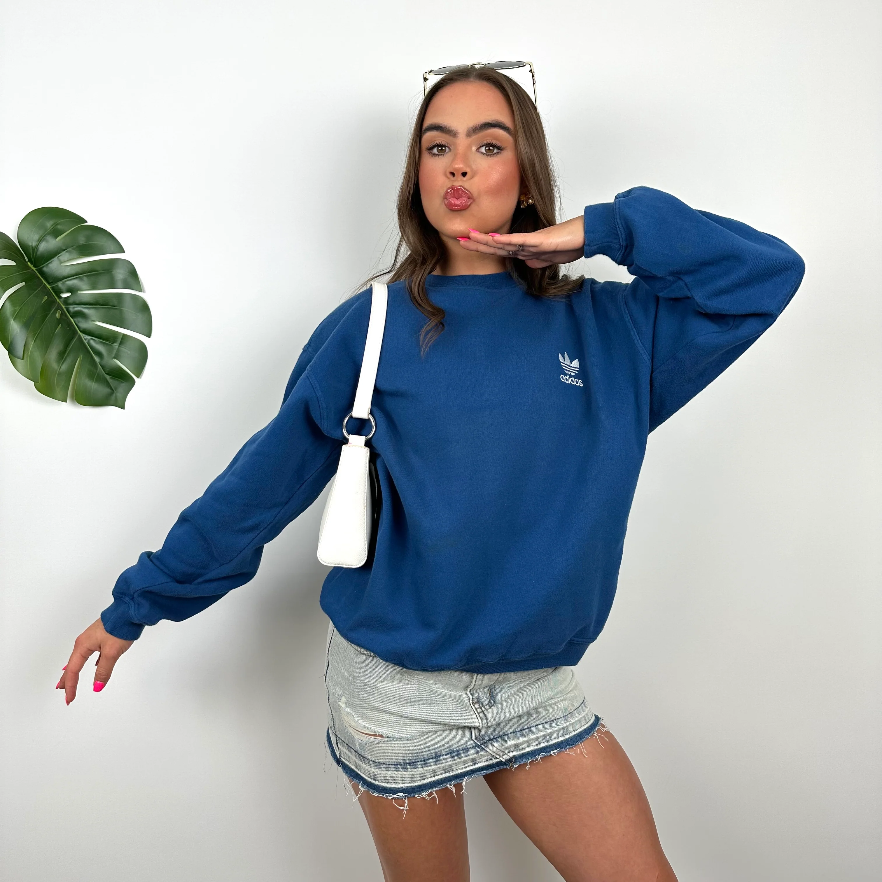 Adidas Blue Embroidered Spell Out Sweatshirt (S) - Image 5