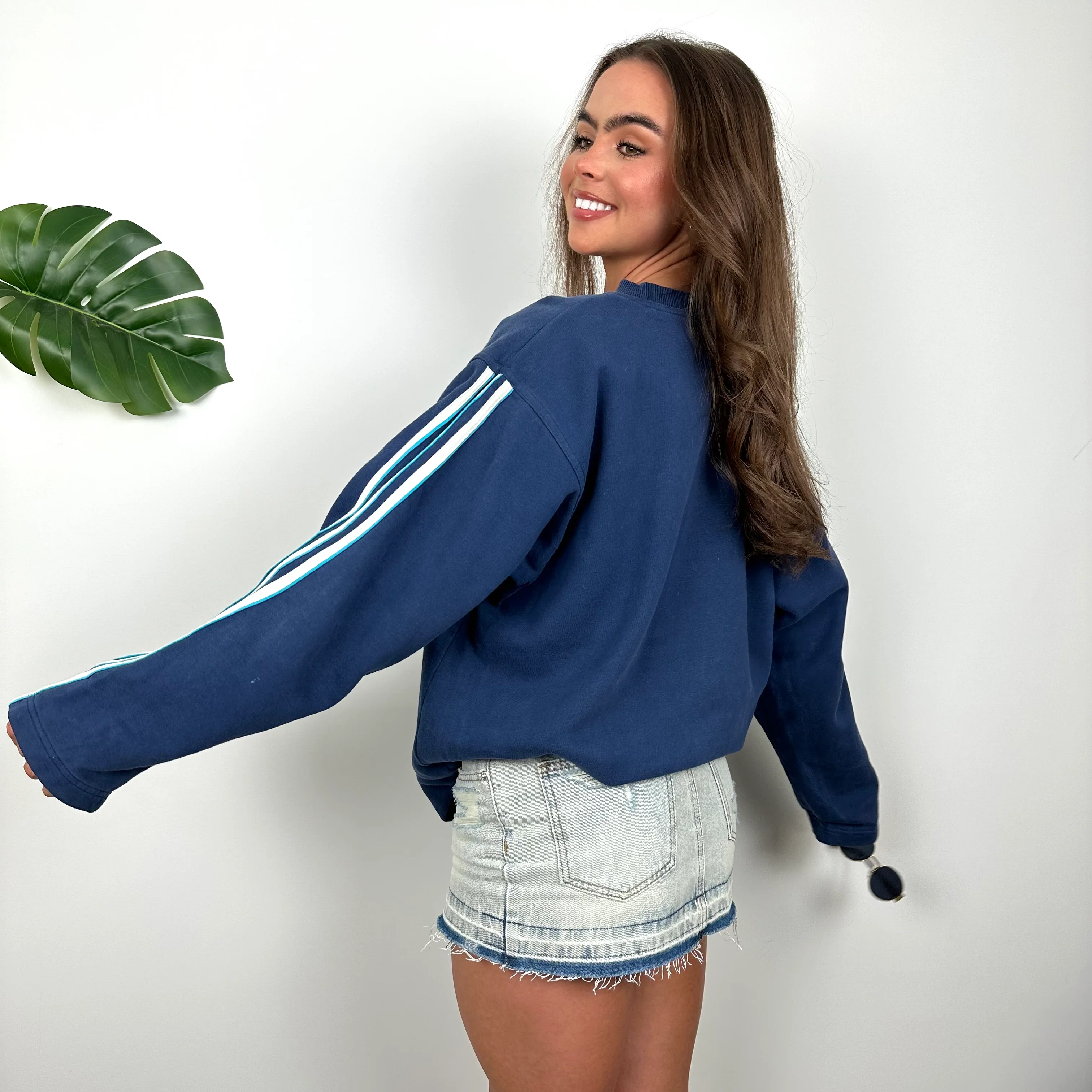 Adidas Blue Embroidered Spell Out Sweatshirt (L) - Image 4