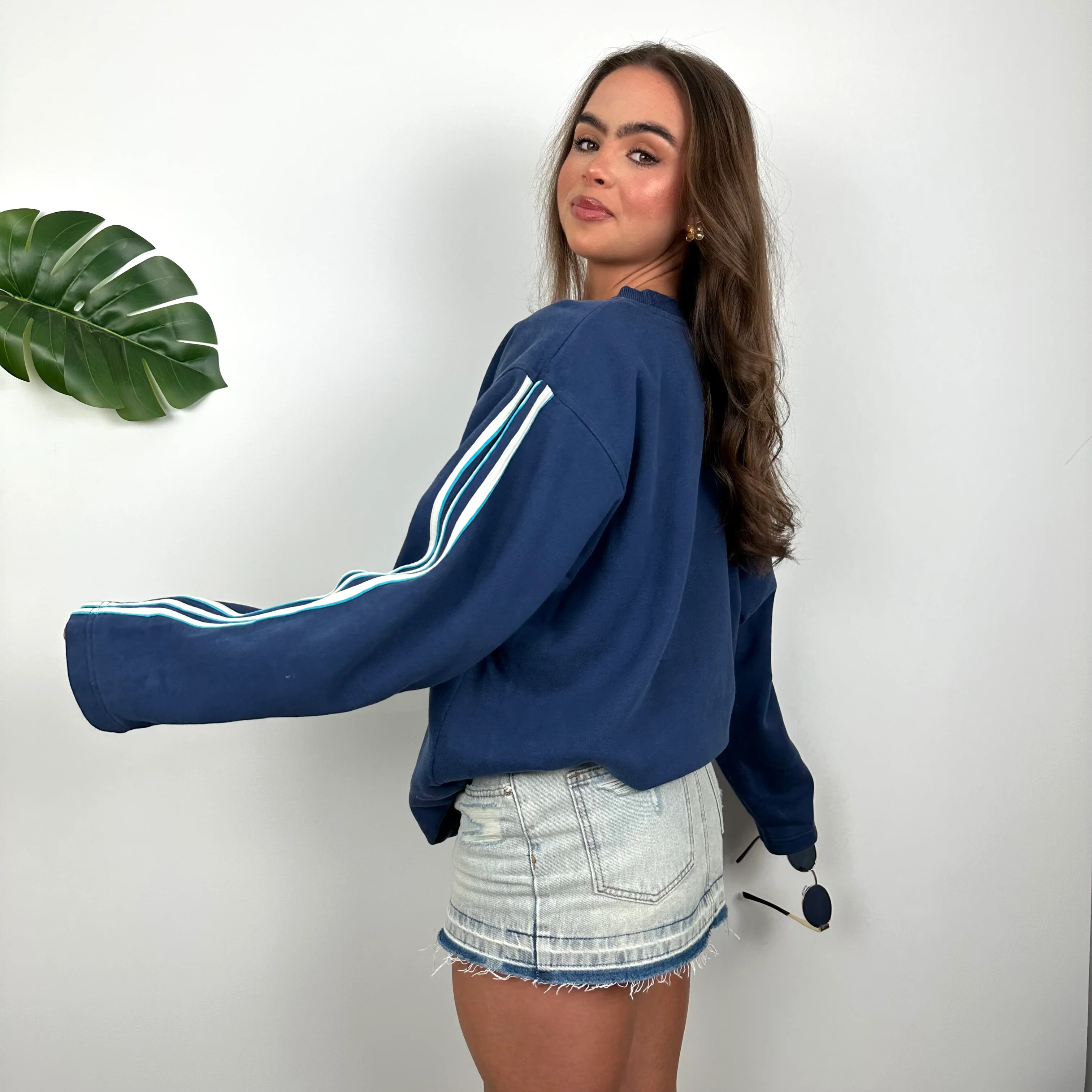 Adidas Blue Embroidered Spell Out Sweatshirt (L) - Image 5