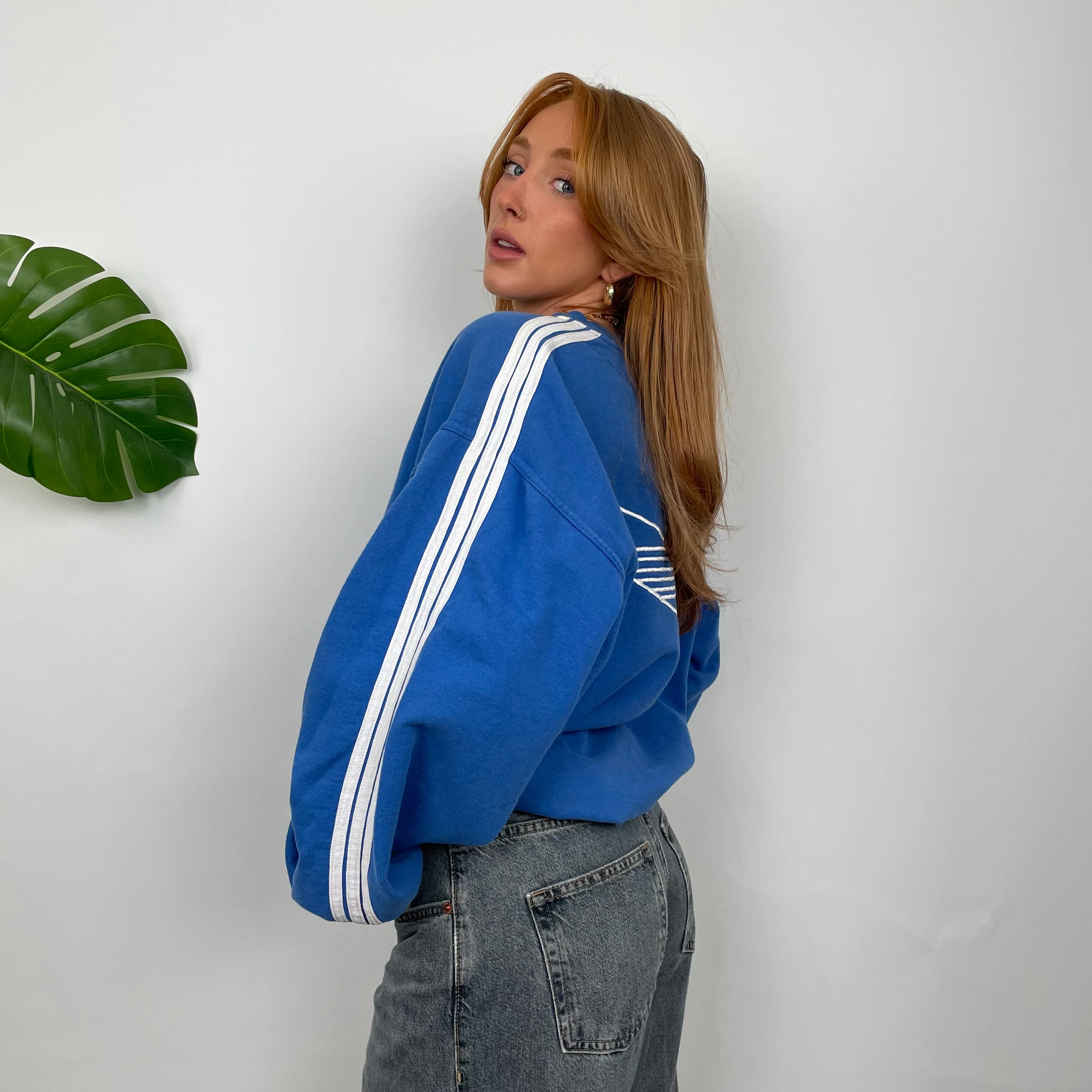 Adidas Blue Embroidered Spell Out Sweatshirt (XXL) - Image 2
