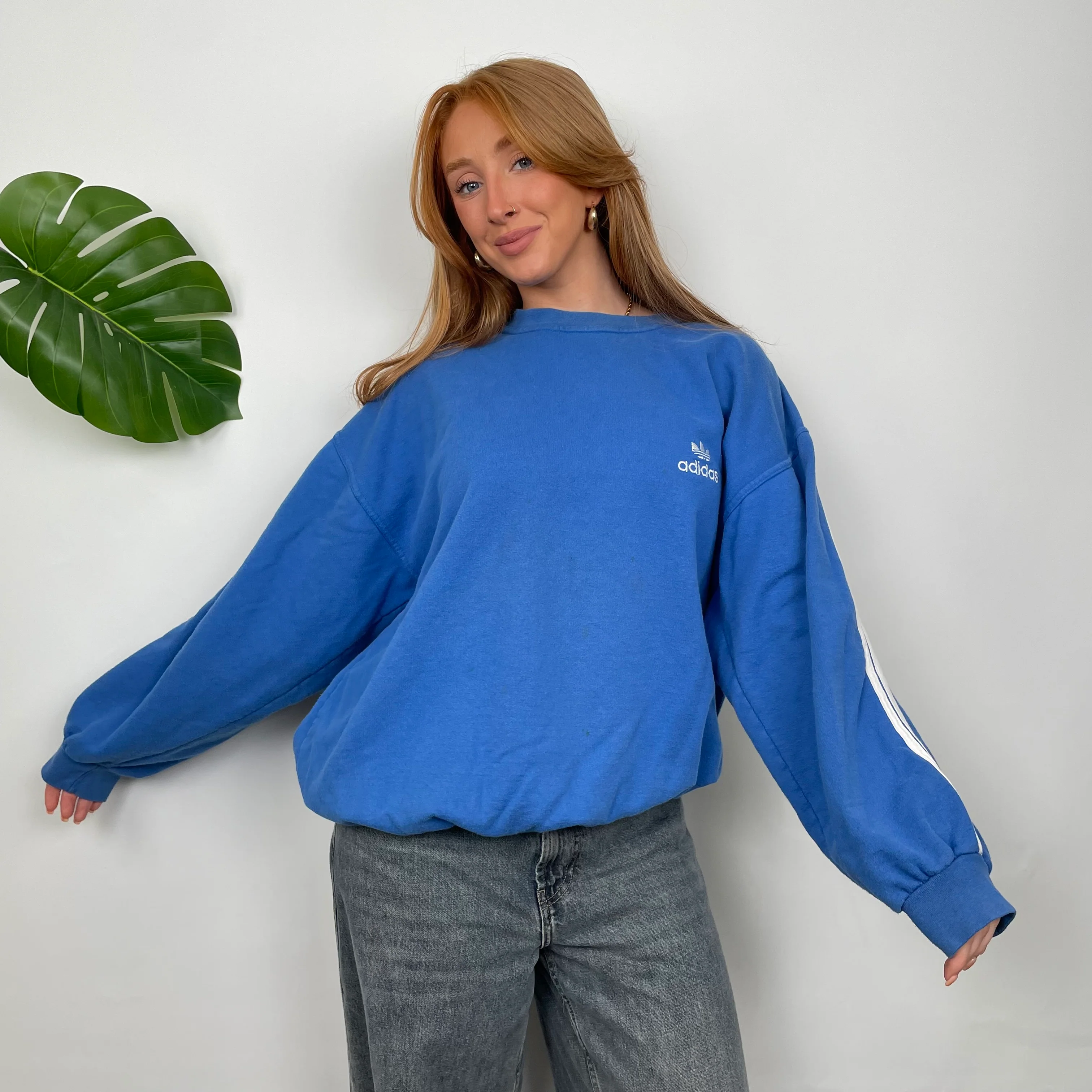 Adidas Blue Embroidered Spell Out Sweatshirt (XXL) - Image 5