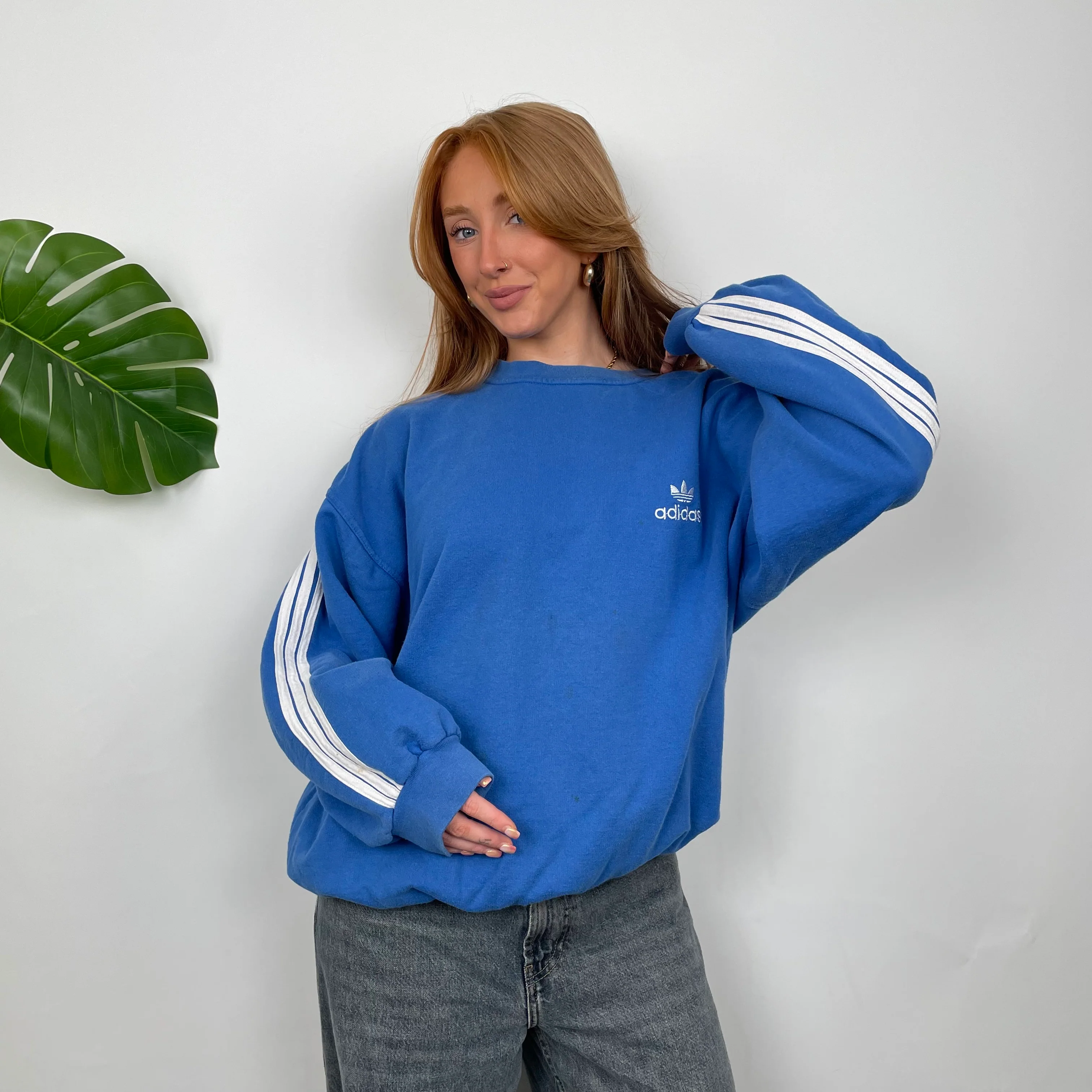 Adidas Blue Embroidered Spell Out Sweatshirt (XXL) - Image 7