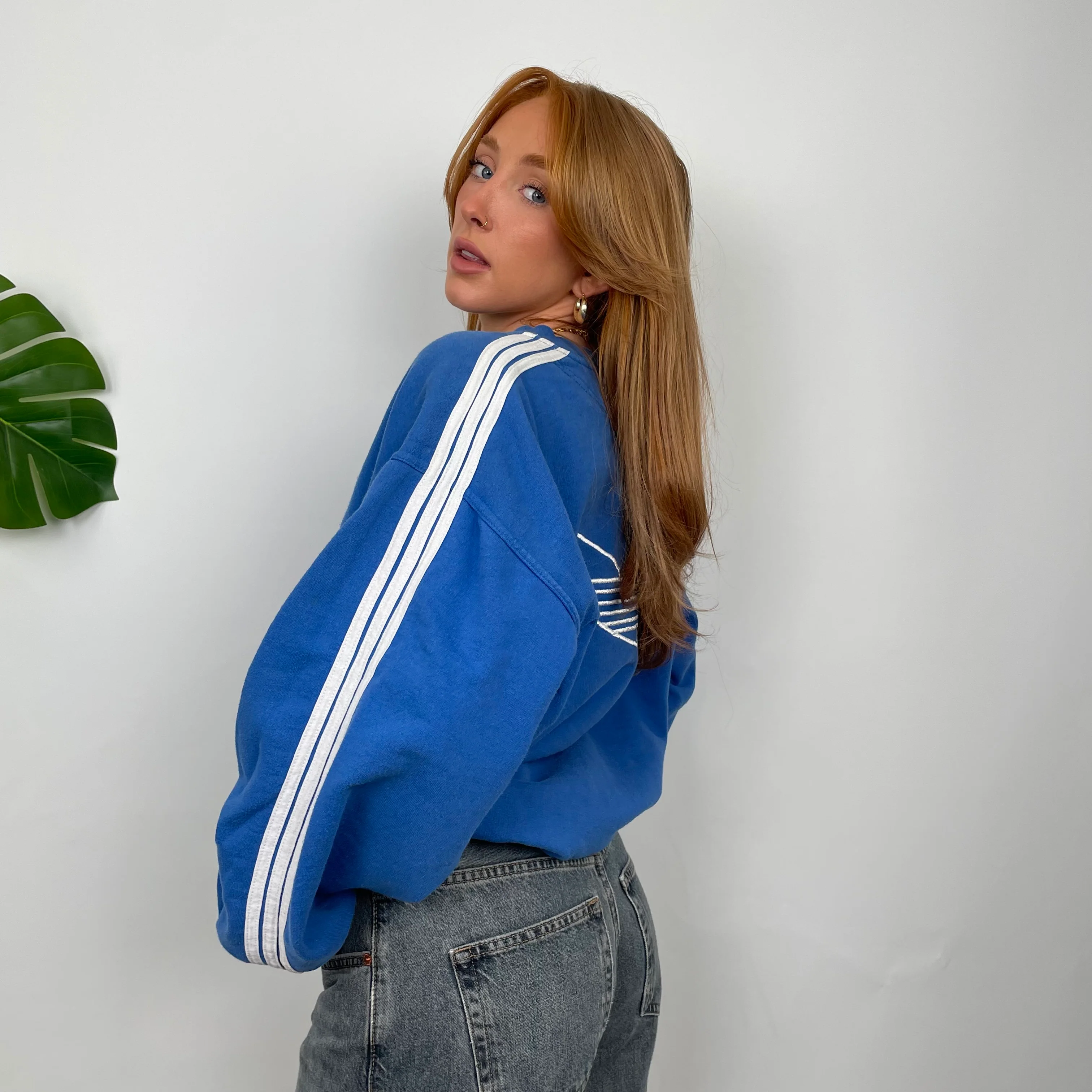 Adidas Blue Embroidered Spell Out Sweatshirt (XXL) - Image 8