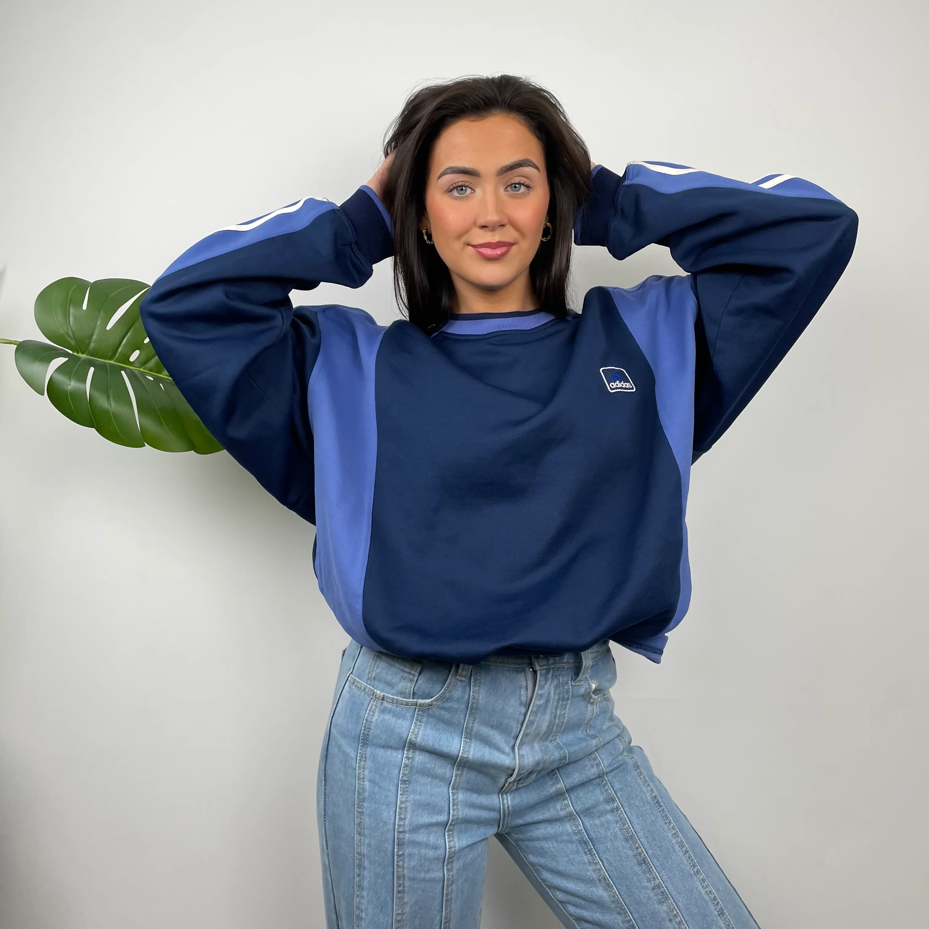 Adidas Blue Embroidered Spell Out Sweatshirt (XL) - Image 2