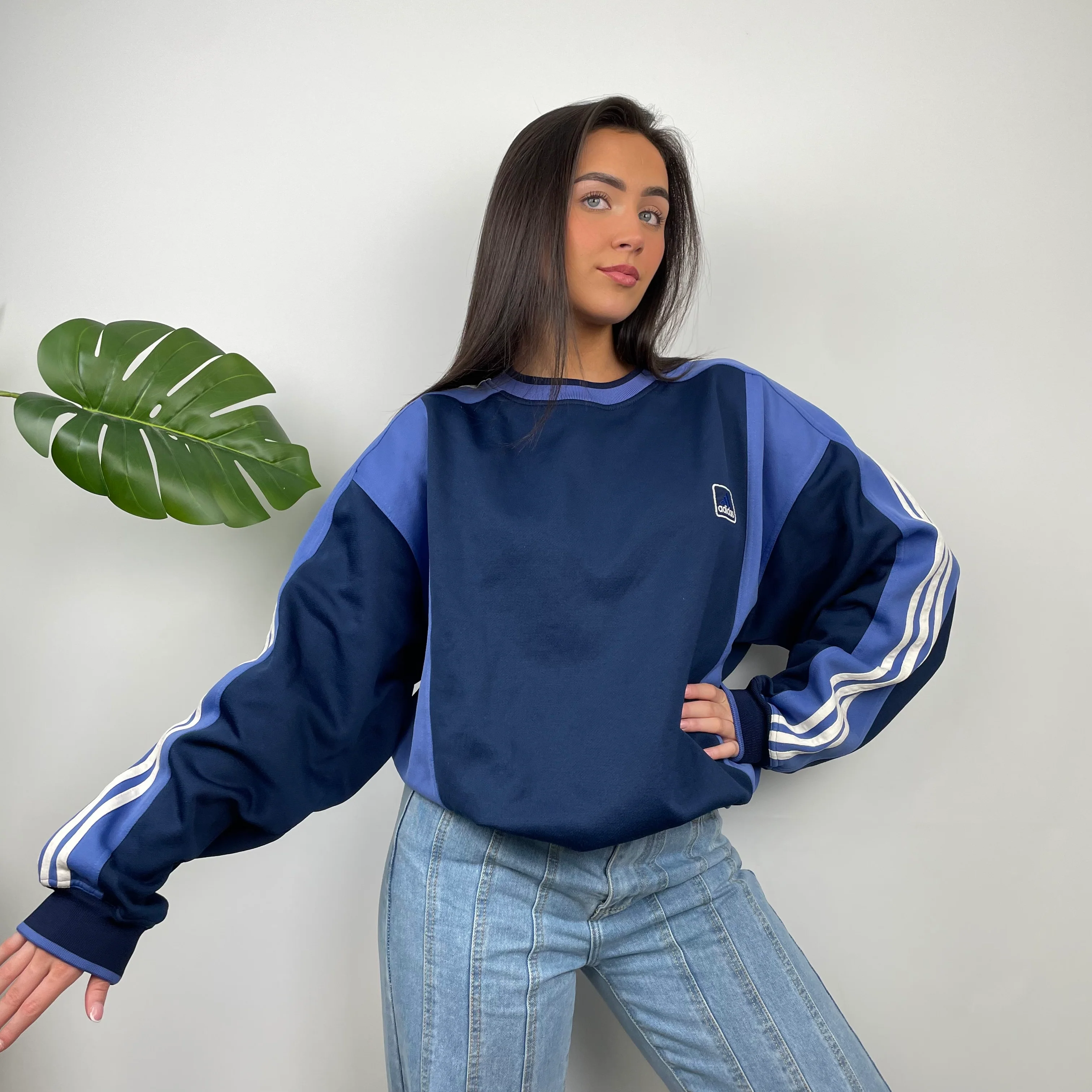 Adidas Blue Embroidered Spell Out Sweatshirt (XL) - Image 3