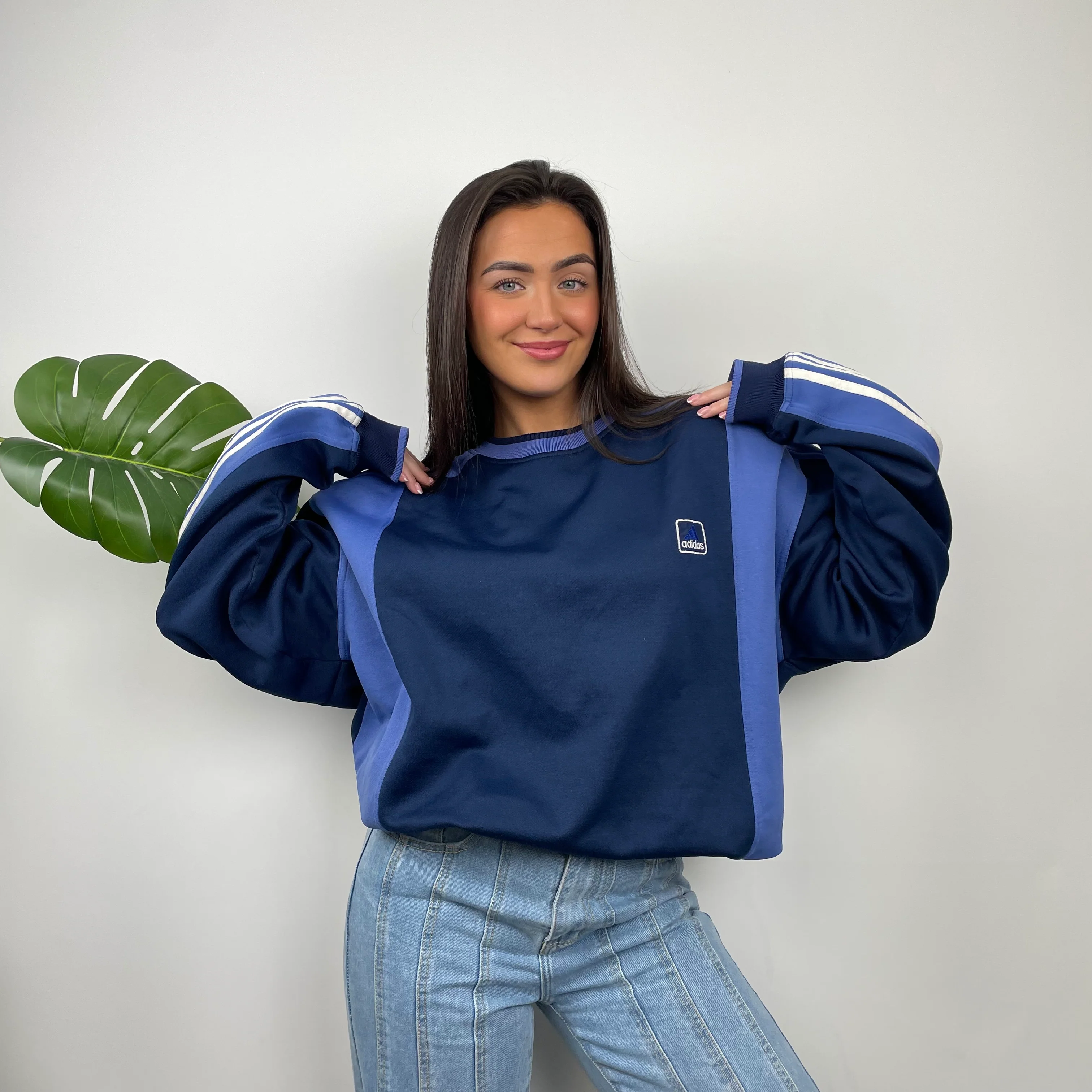 Adidas Blue Embroidered Spell Out Sweatshirt (XL) - Image 4