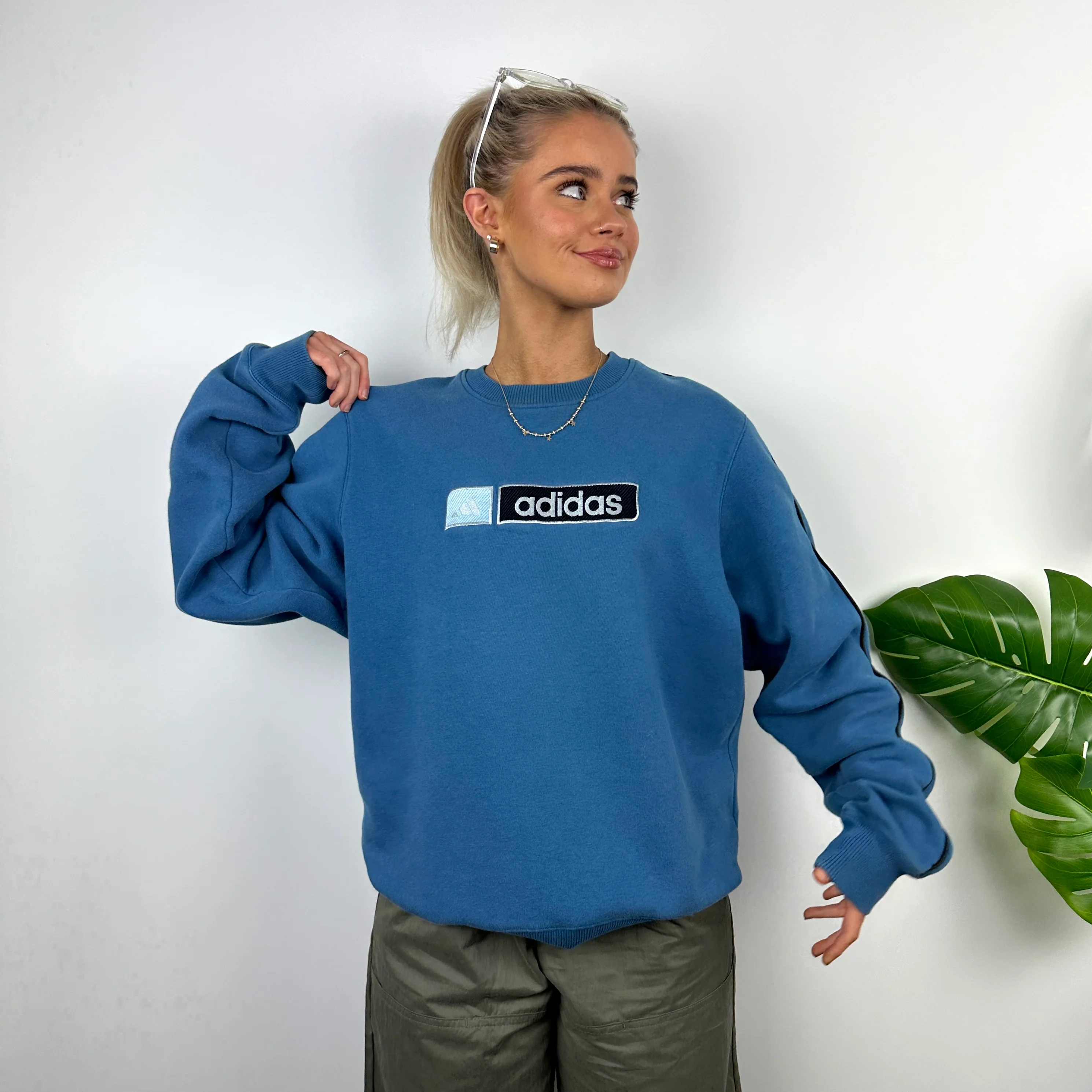 Adidas Blue Embroidered Spell Out Sweatshirt (M) - Image 2