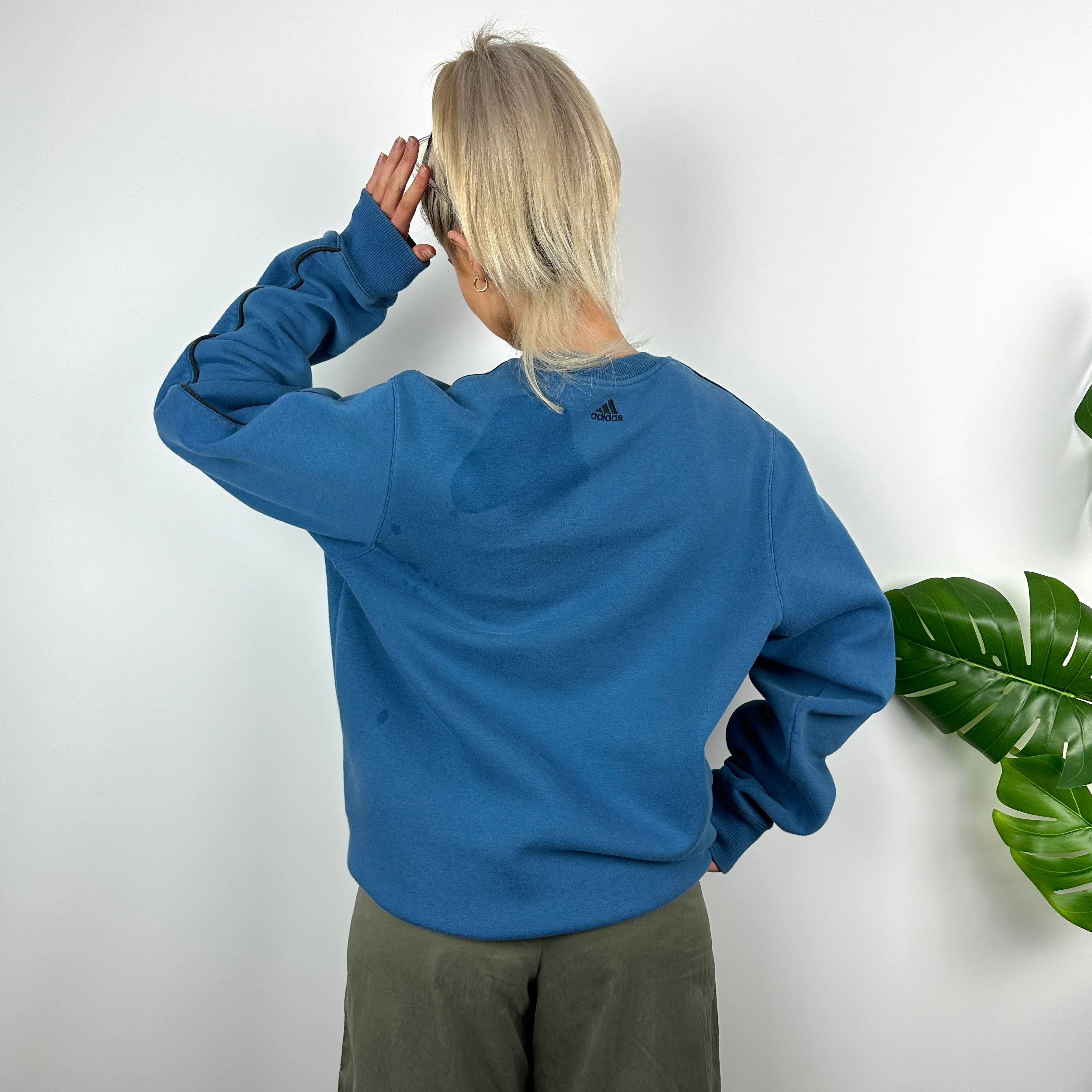 Adidas Blue Embroidered Spell Out Sweatshirt (M) - Image 6