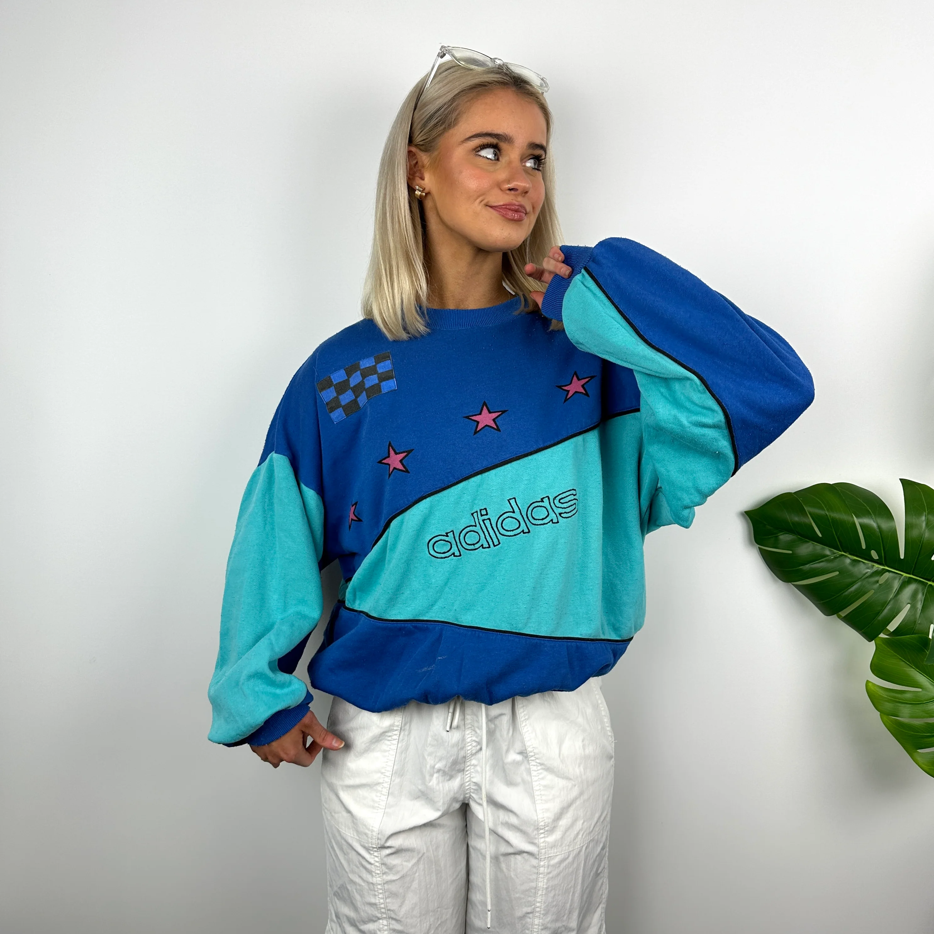 Adidas Blue Embroidered Spell Out Sweatshirt (M) - Image 2