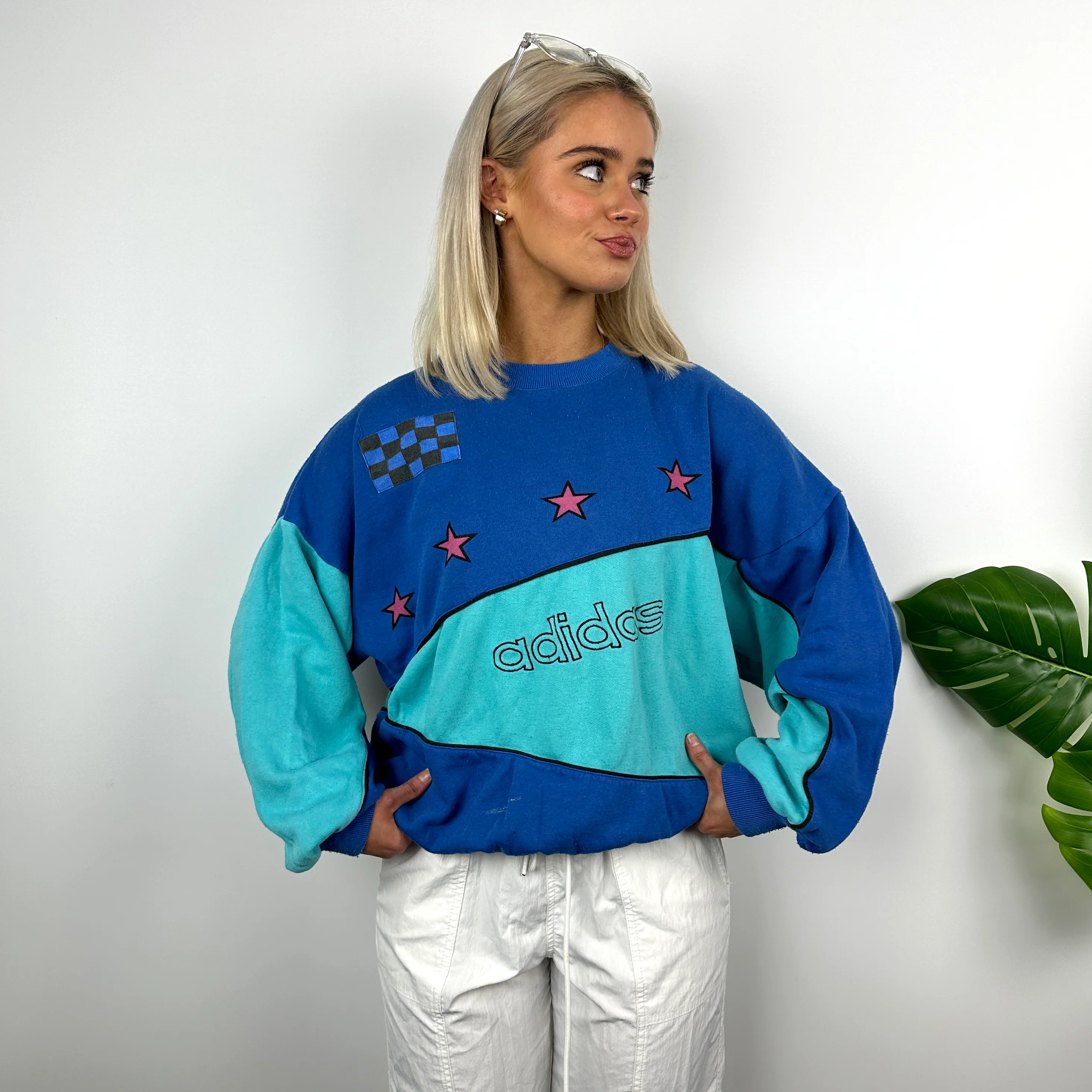 Adidas Blue Embroidered Spell Out Sweatshirt (M) - Image 5