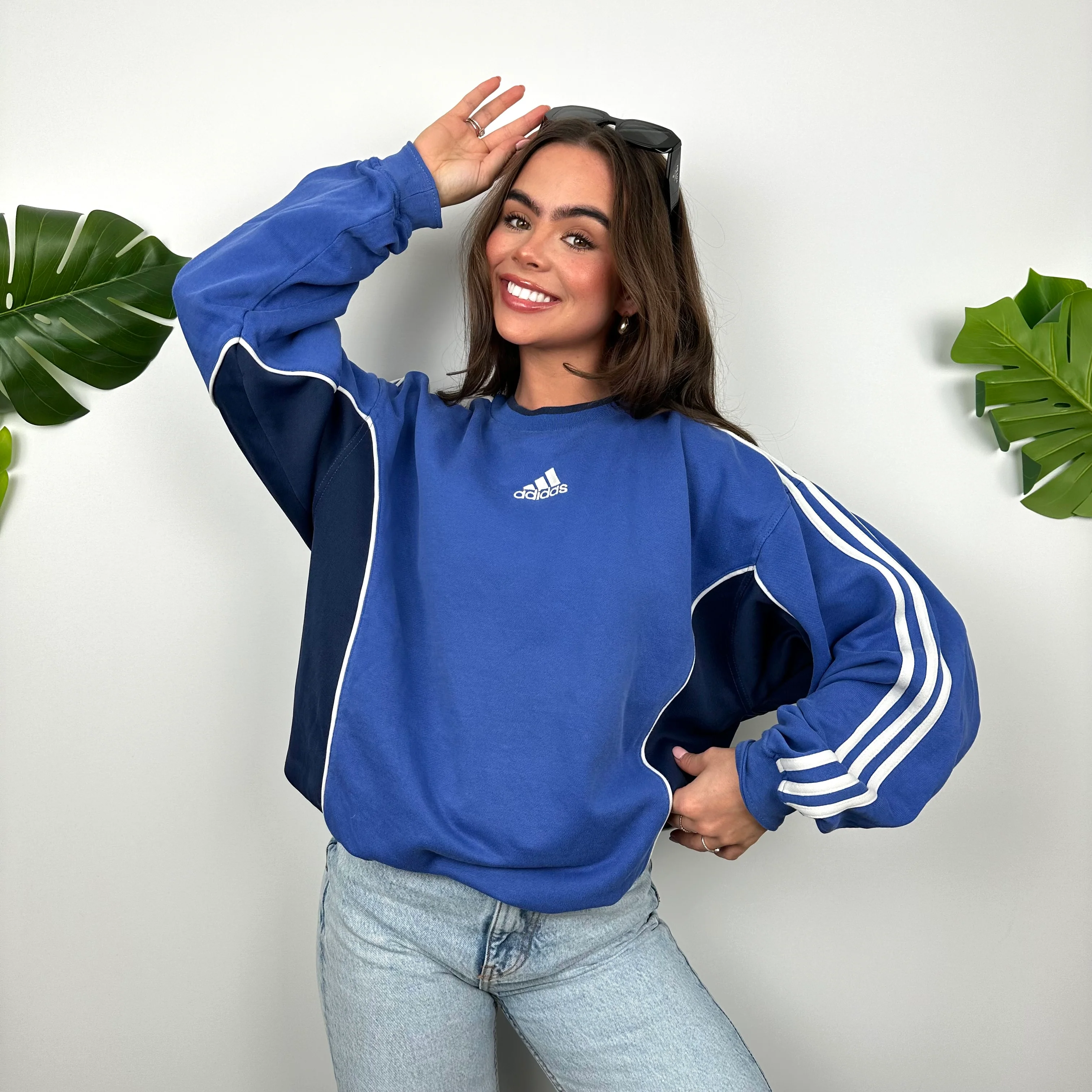 Adidas Blue Embroidered Spell Out Sweatshirt (M) - Image 2