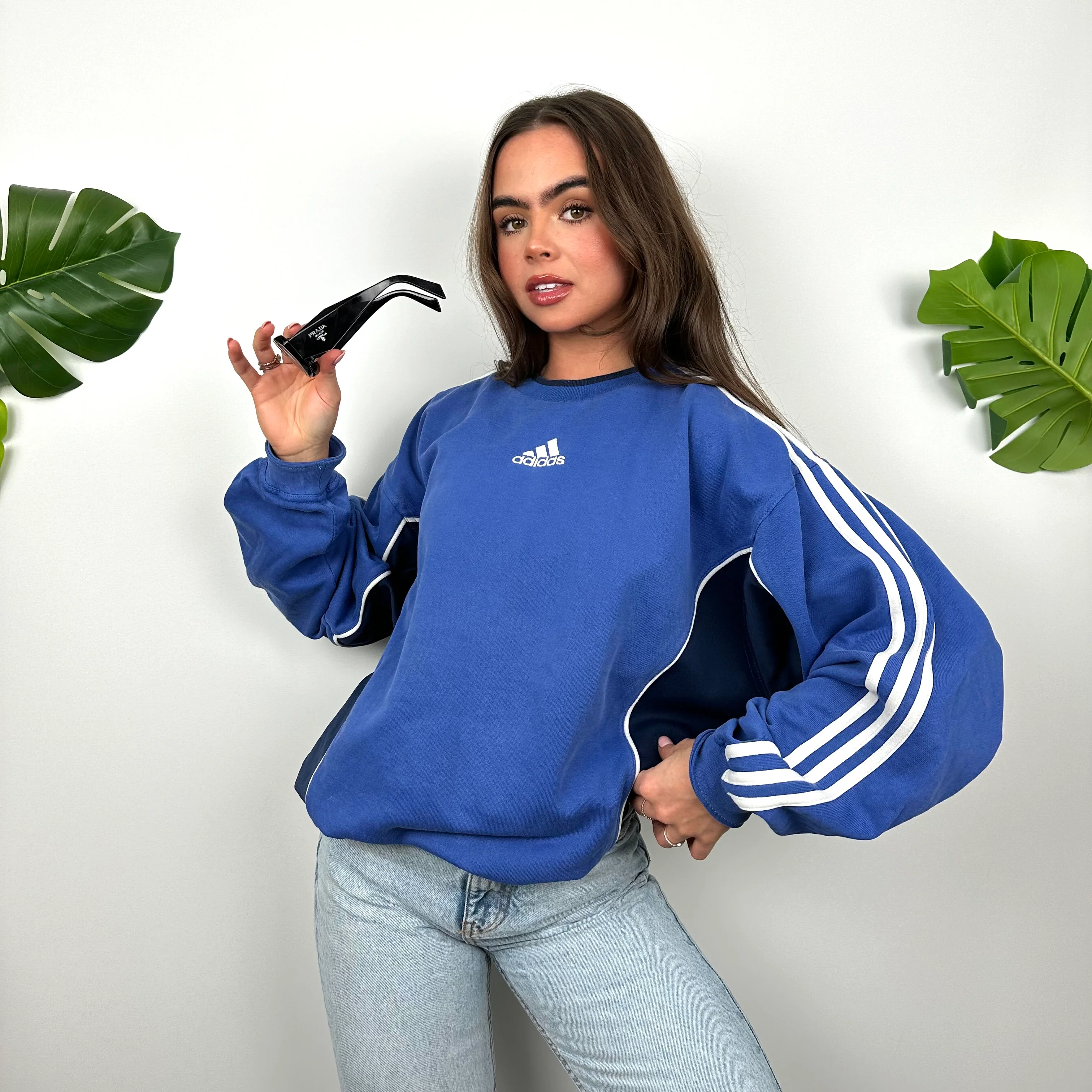 Adidas Blue Embroidered Spell Out Sweatshirt (M) - Image 3