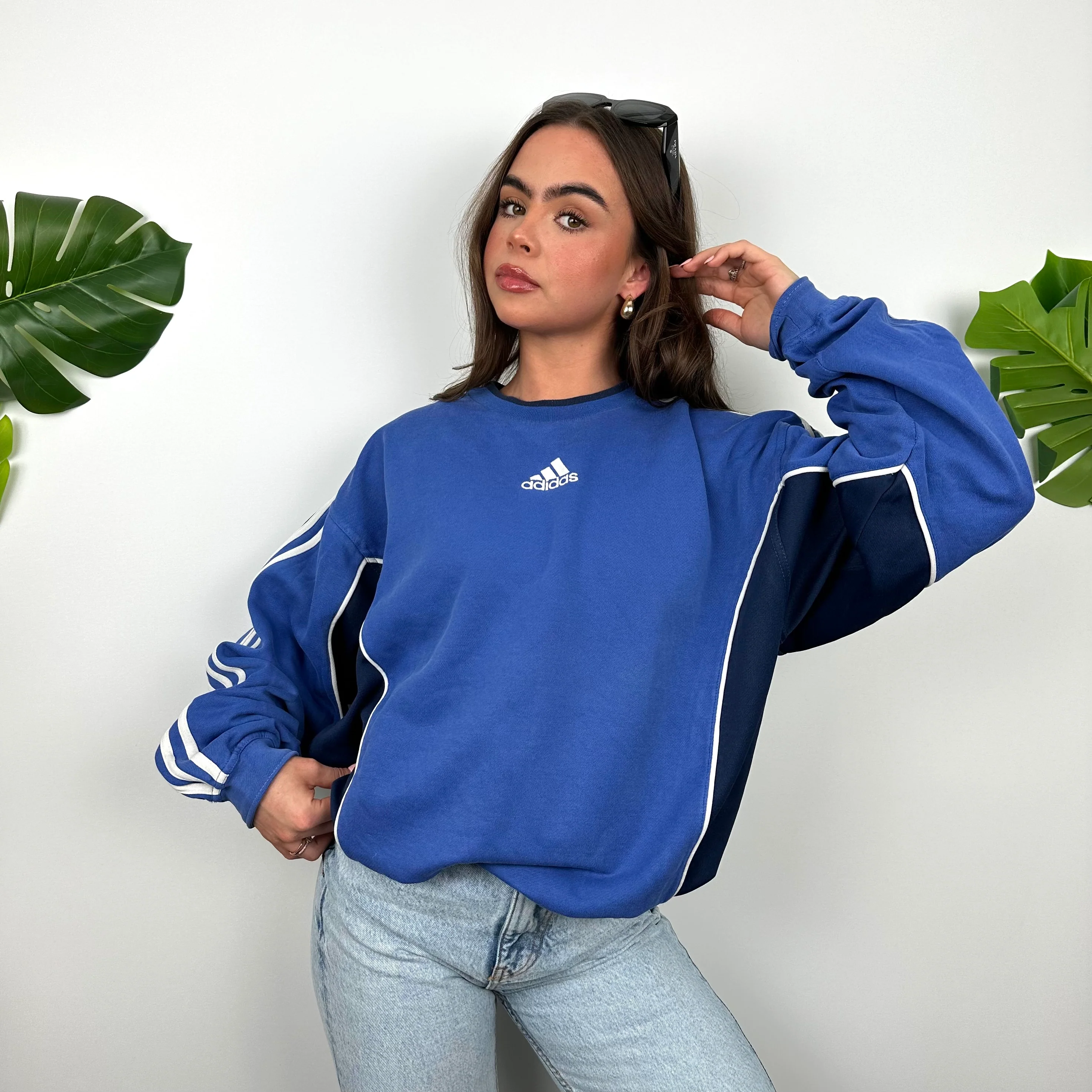 Adidas Blue Embroidered Spell Out Sweatshirt (M) - Image 5