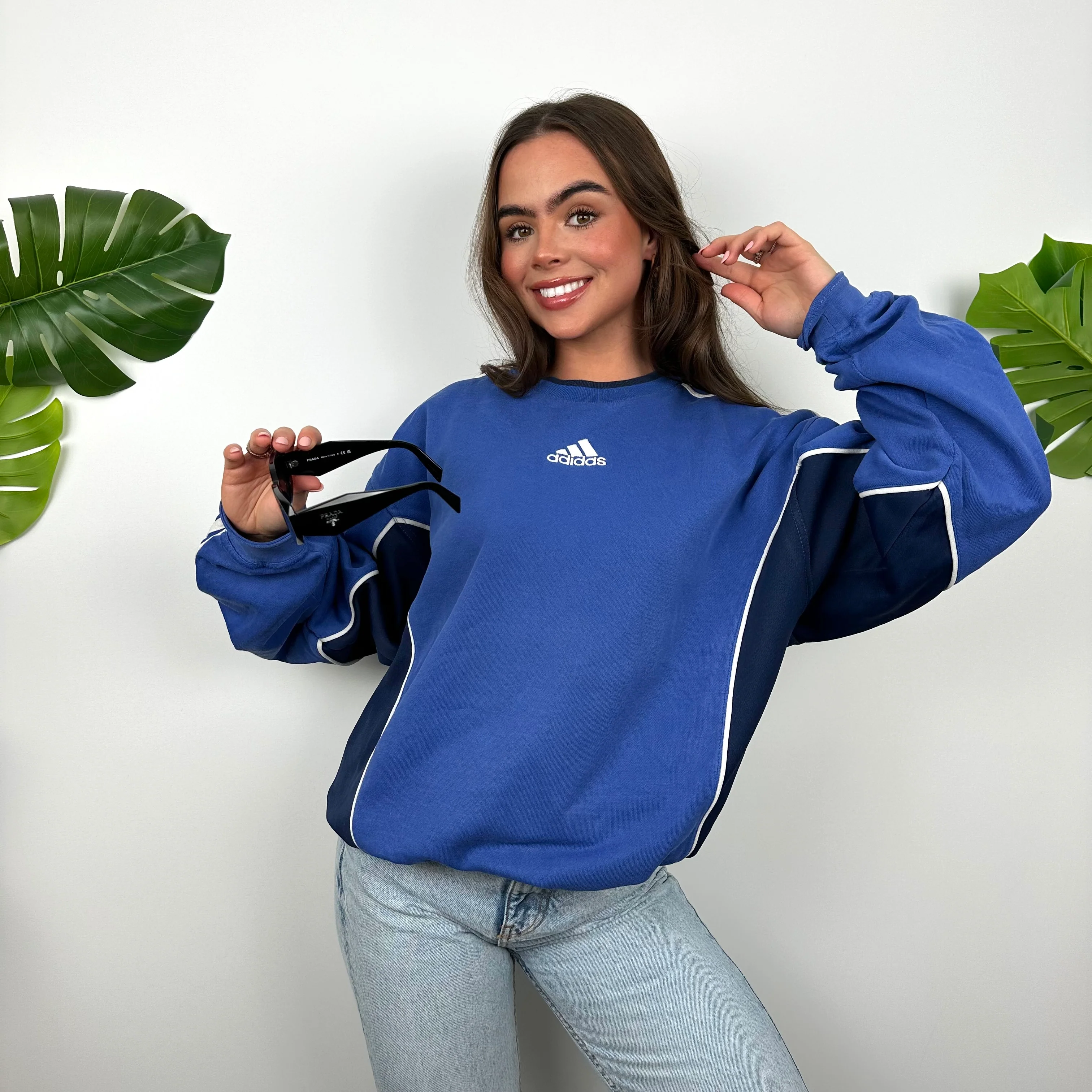Adidas Blue Embroidered Spell Out Sweatshirt (M) - Image 7