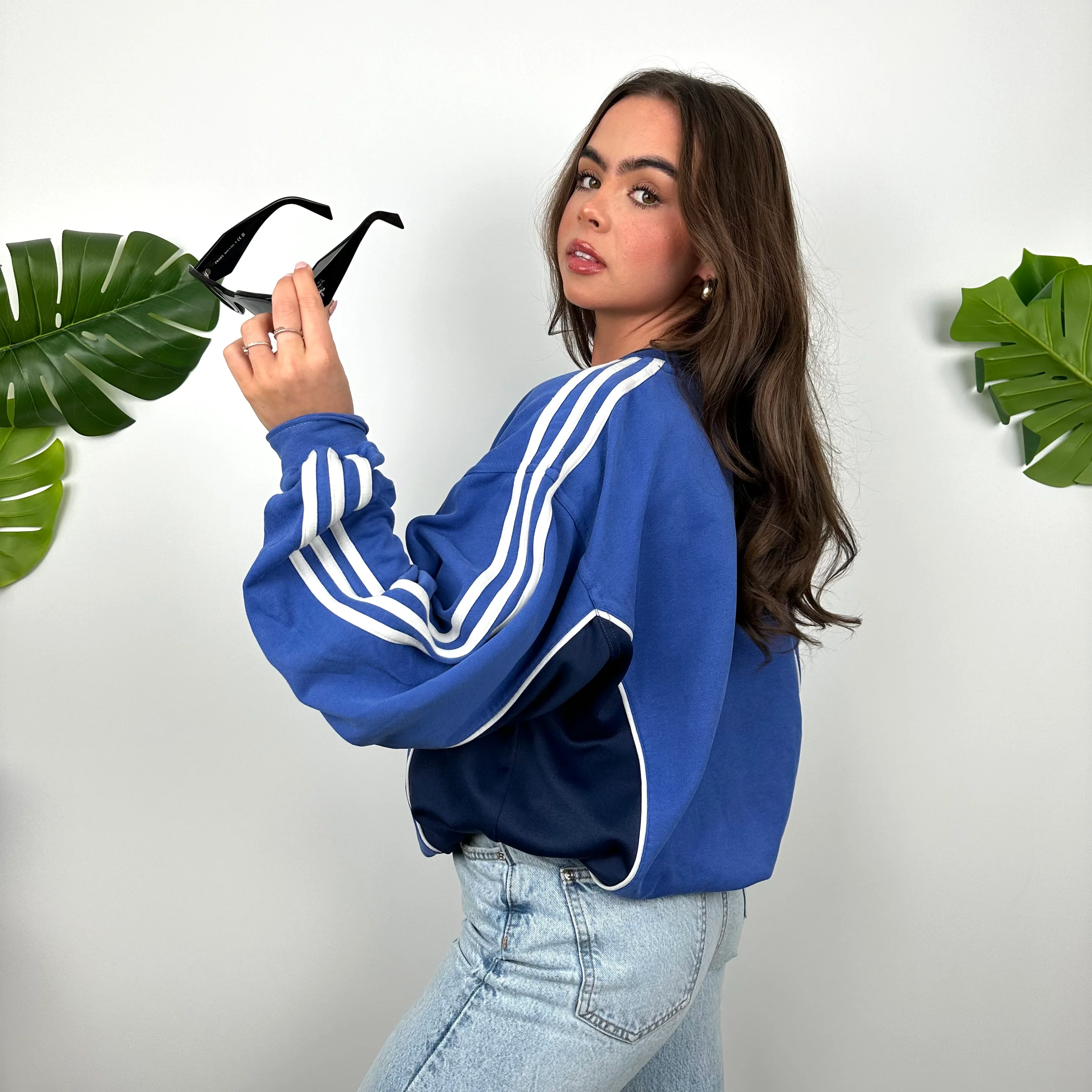 Adidas Blue Embroidered Spell Out Sweatshirt (M) - Image 8
