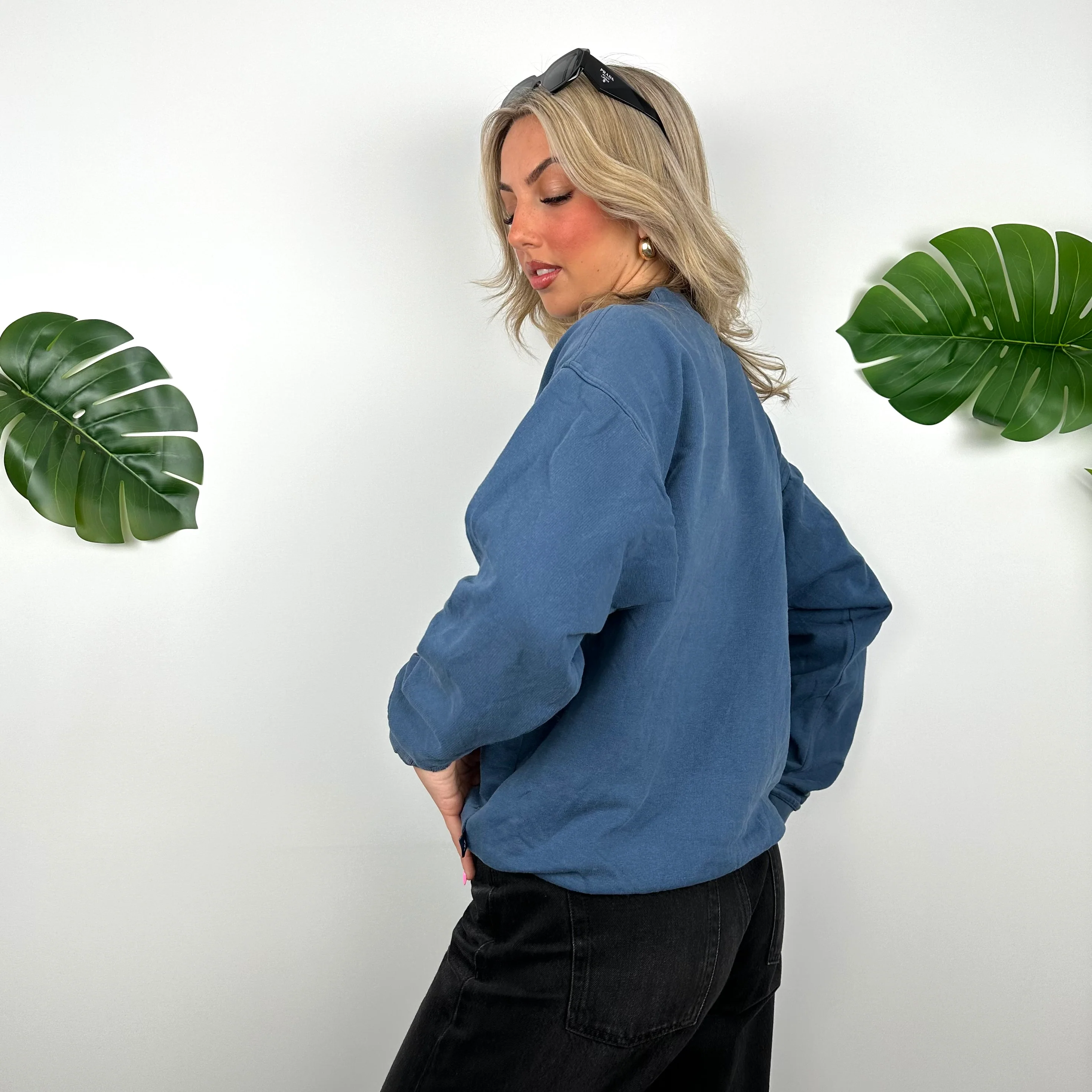 Adidas Blue Embroidered Spell Out Sweatshirt (S) - Image 6