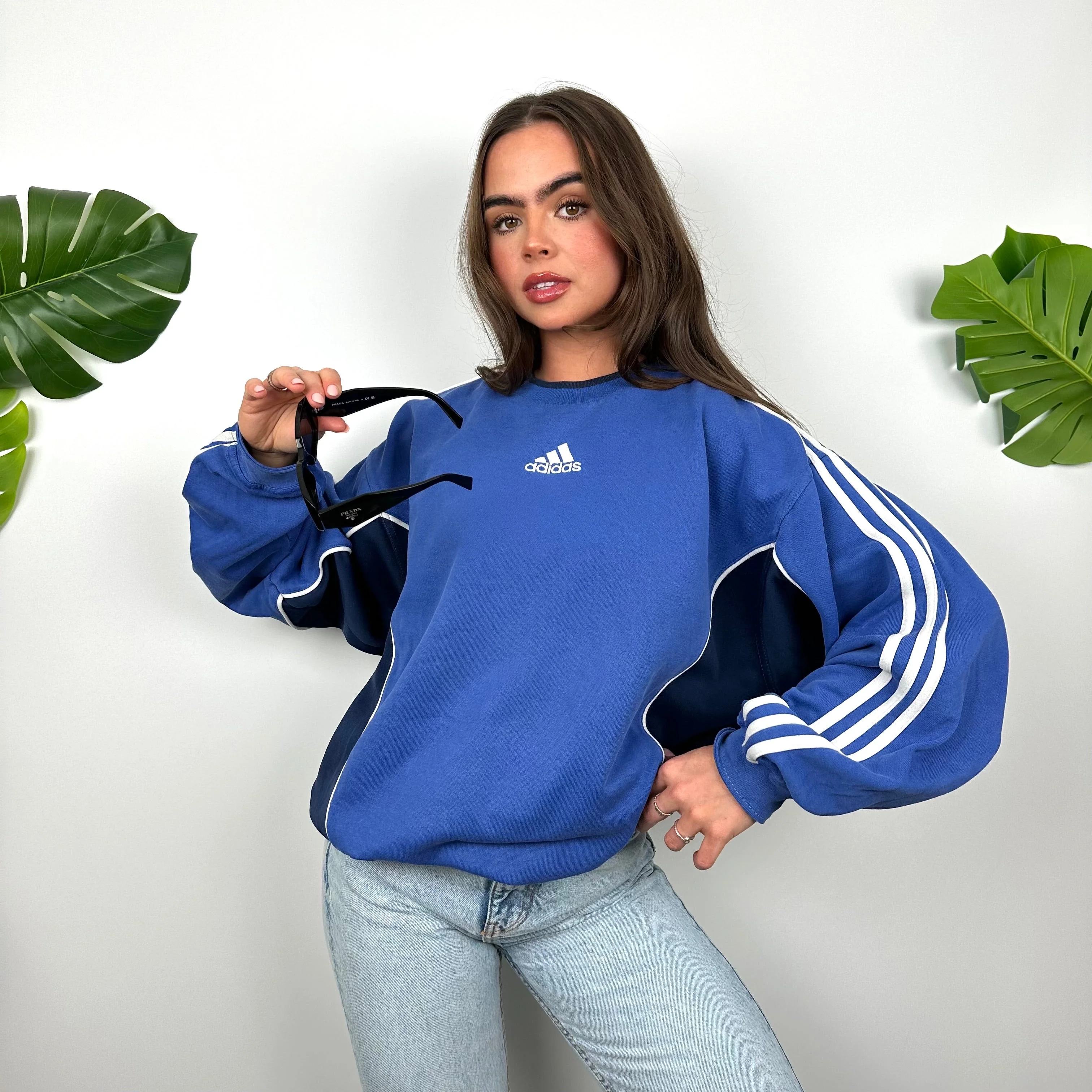 Adidas Blue Embroidered Spell Out Sweatshirt (L)