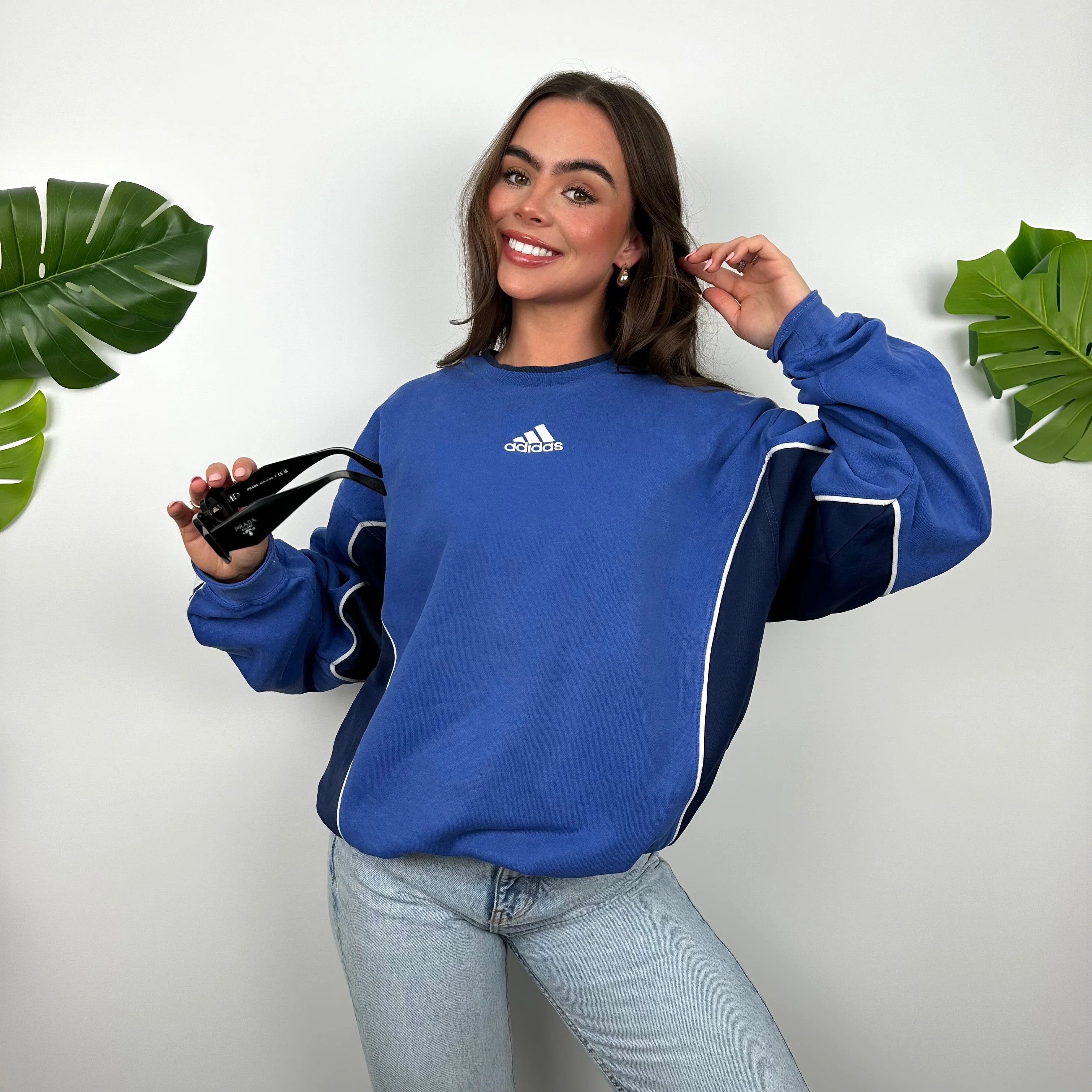 Adidas Blue Embroidered Spell Out Sweatshirt (L) - Image 6