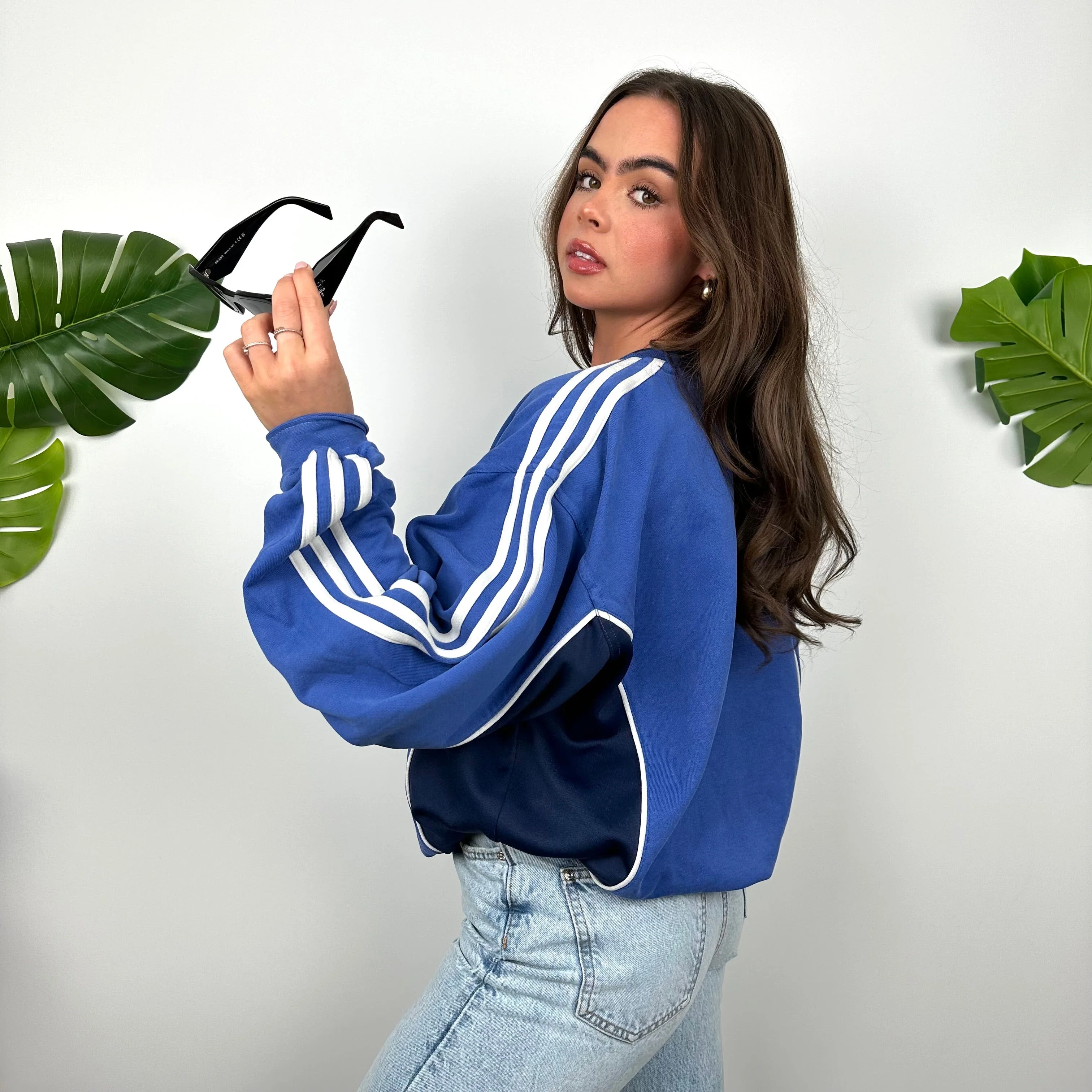 Adidas Blue Embroidered Spell Out Sweatshirt (L) - Image 8