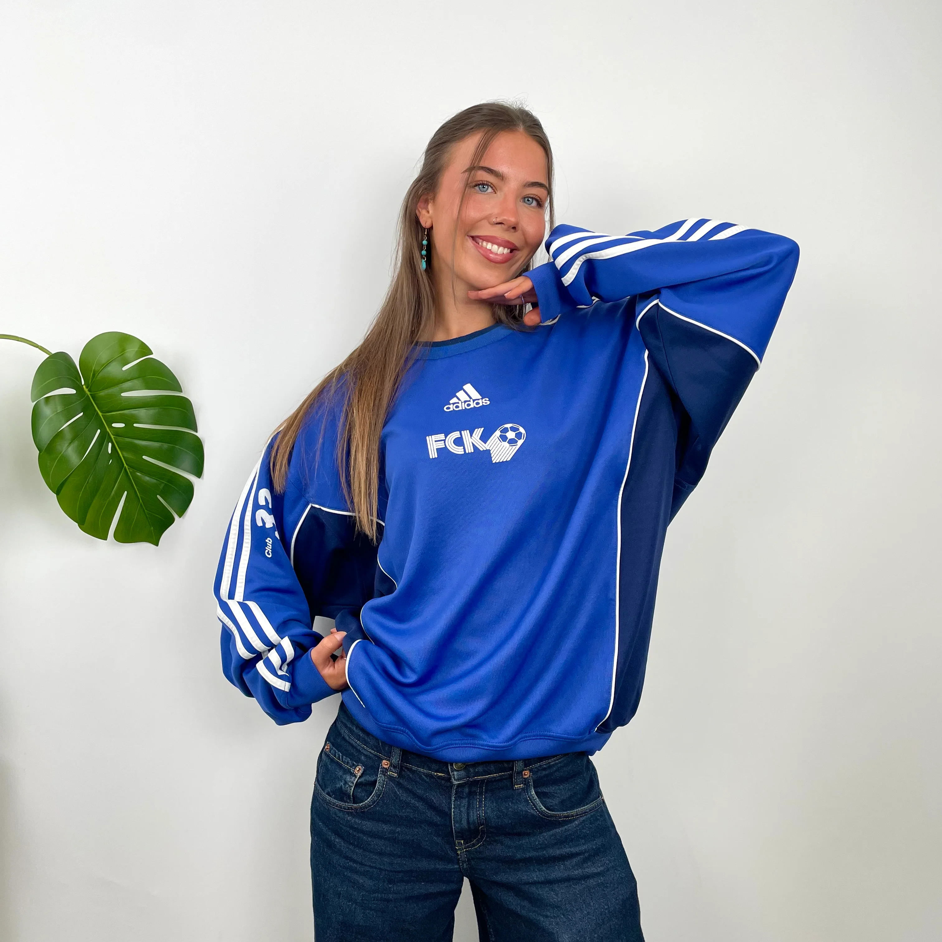 Adidas Blue Embroidered Spell Out Sweatshirt (L) - Image 6