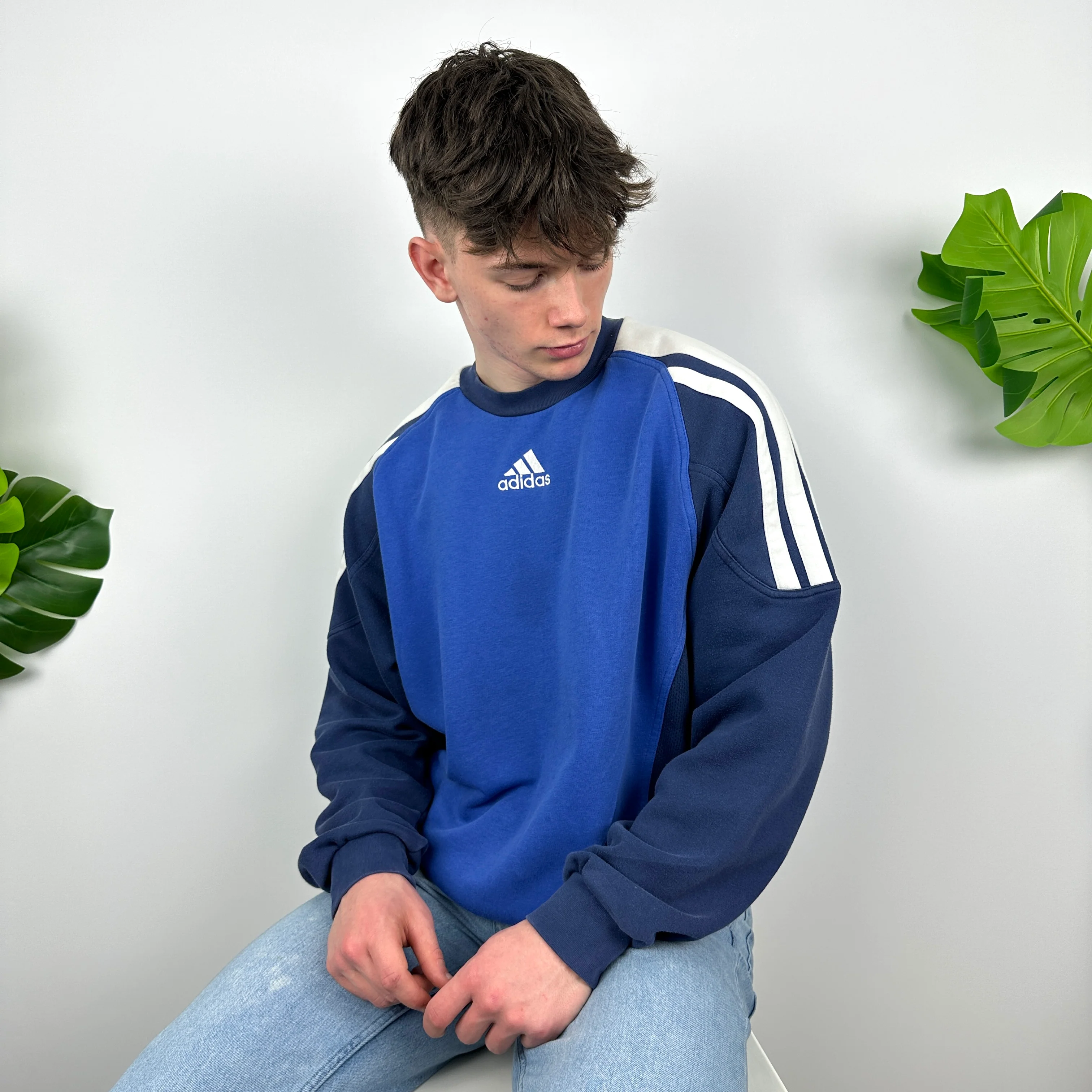 Adidas Blue Embroidered Spell Out Sweatshirt (XL) - Image 2