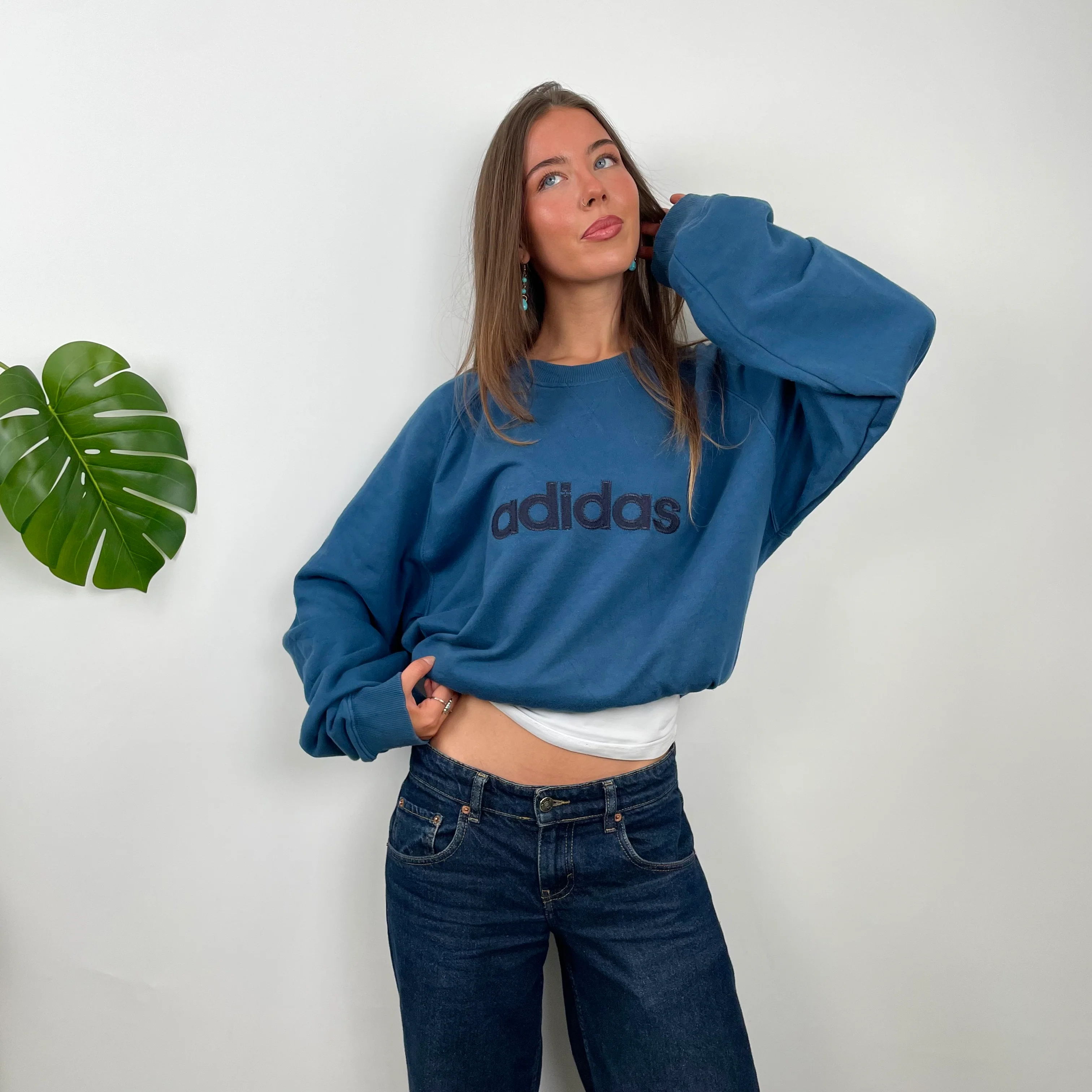 Adidas Blue Embroidered Spell Out Sweatshirt (XL) - Image 4