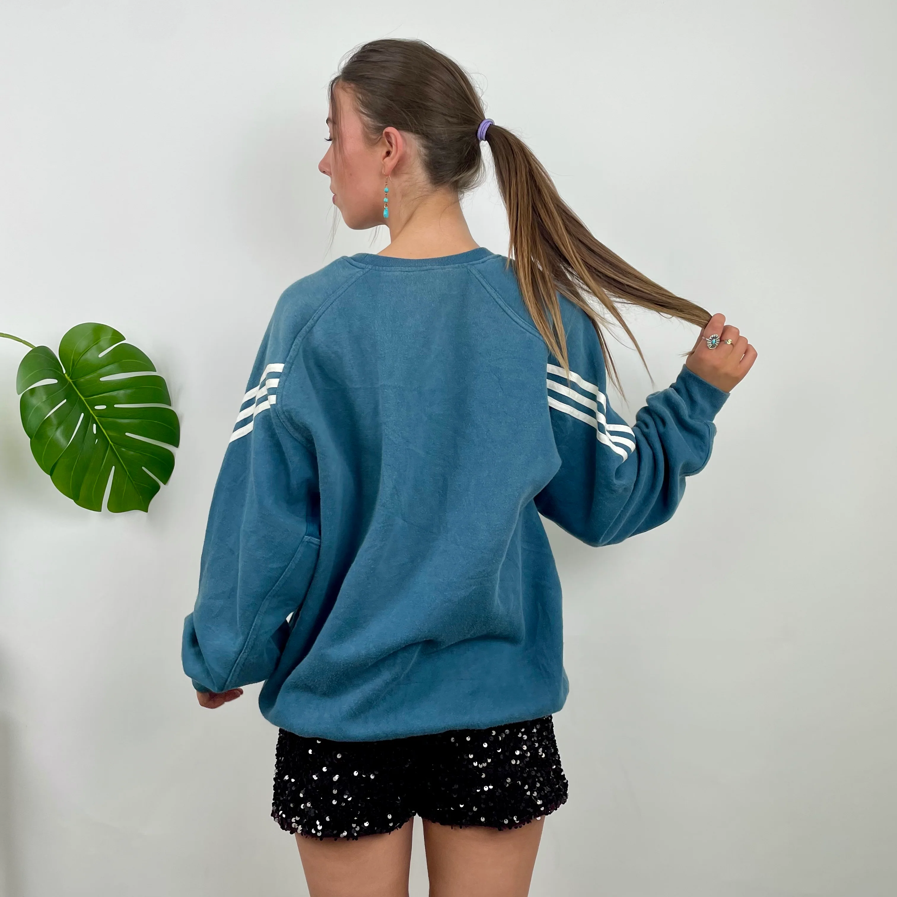 Adidas Blue Embroidered Spell Out Sweatshirt (XL) - Image 5