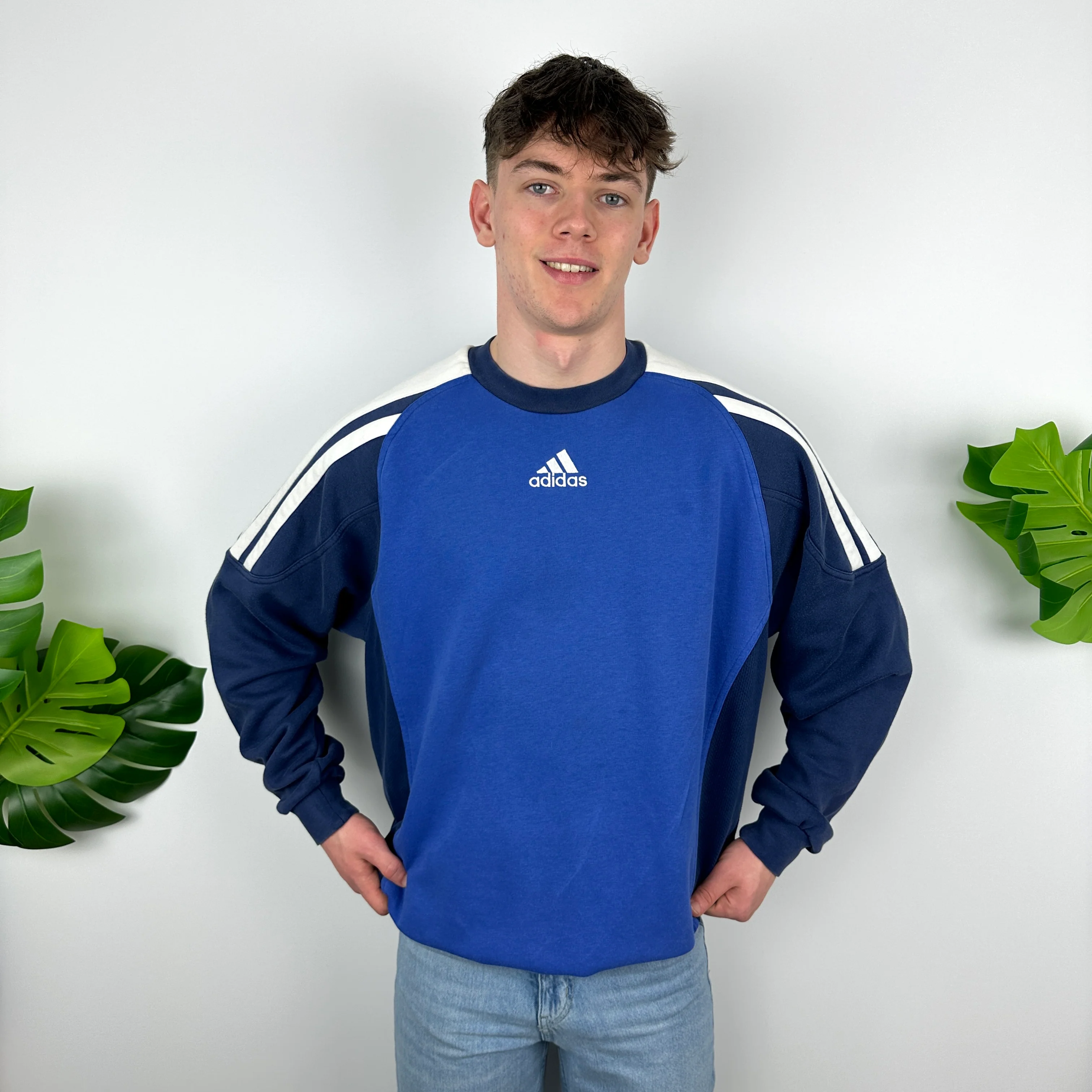 Adidas Blue Embroidered Spell Out Sweatshirt (XL) - Image 7
