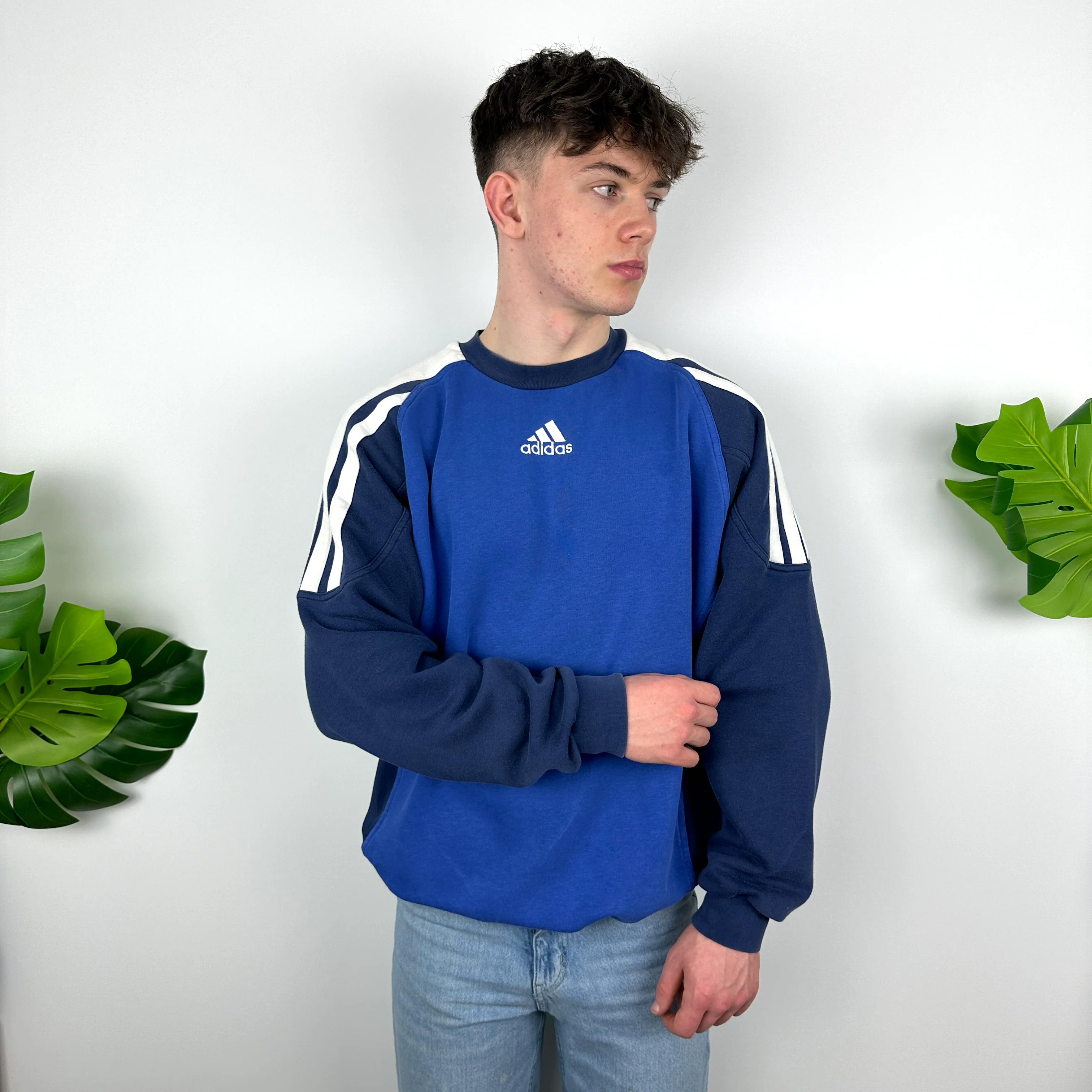 Adidas Blue Embroidered Spell Out Sweatshirt (XL) - Image 9